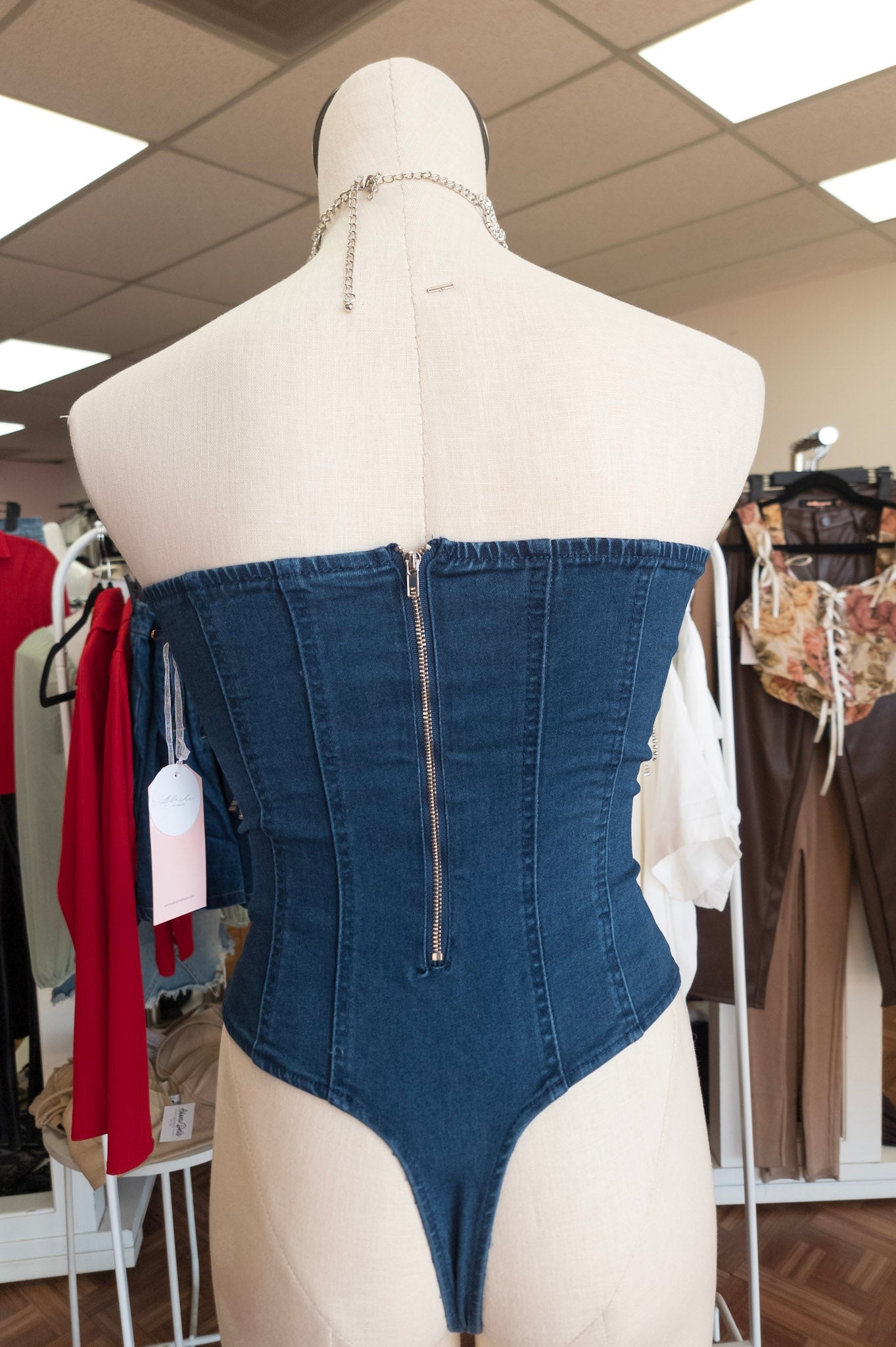 Denim - Rhinestone Fringe Bodysuit