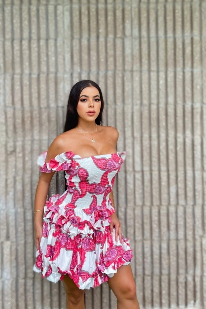 Positano - Pink Paisley Ruffle Dress