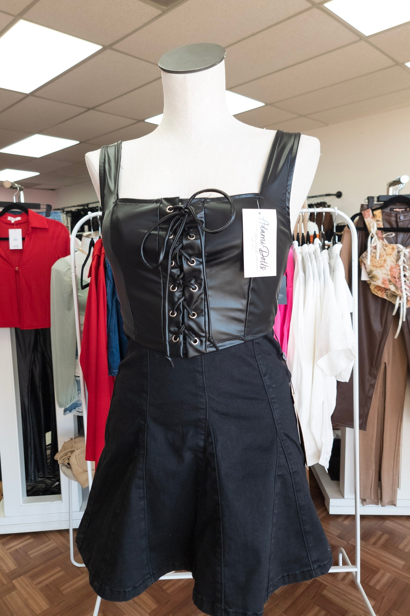 Black - Run It Leather Bustier Corset Top