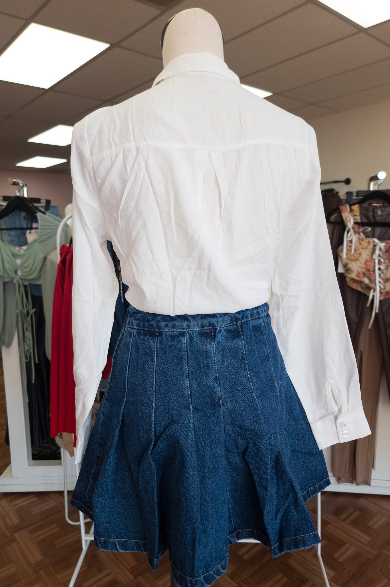 Dark Denim Pleated Skirt - High Waisted