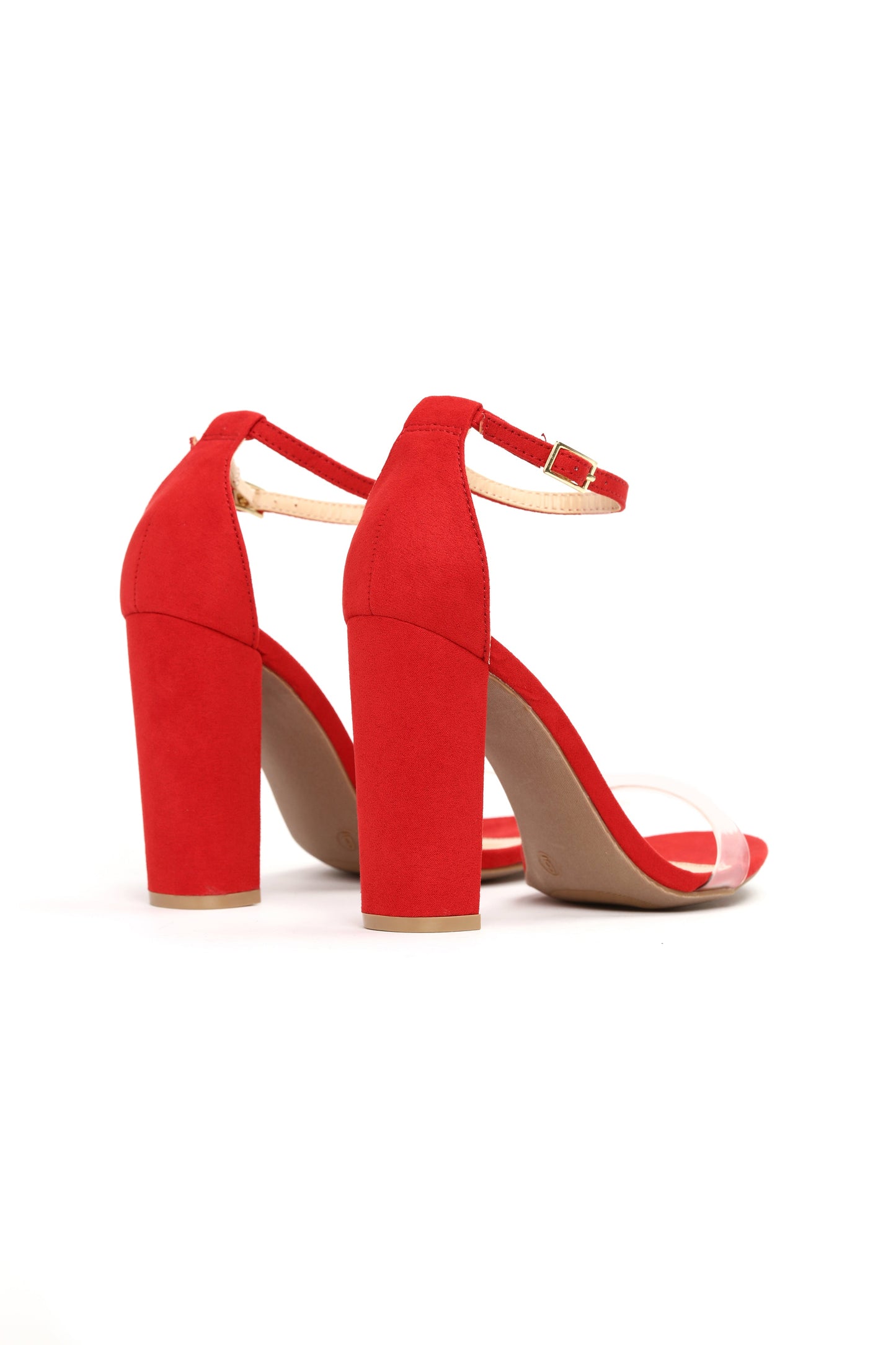 Red - Suede Heels Clear Strap