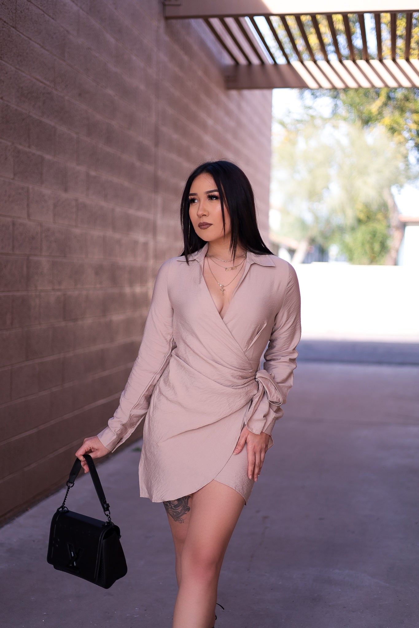 Tan - I'm Ready Wrap Dress