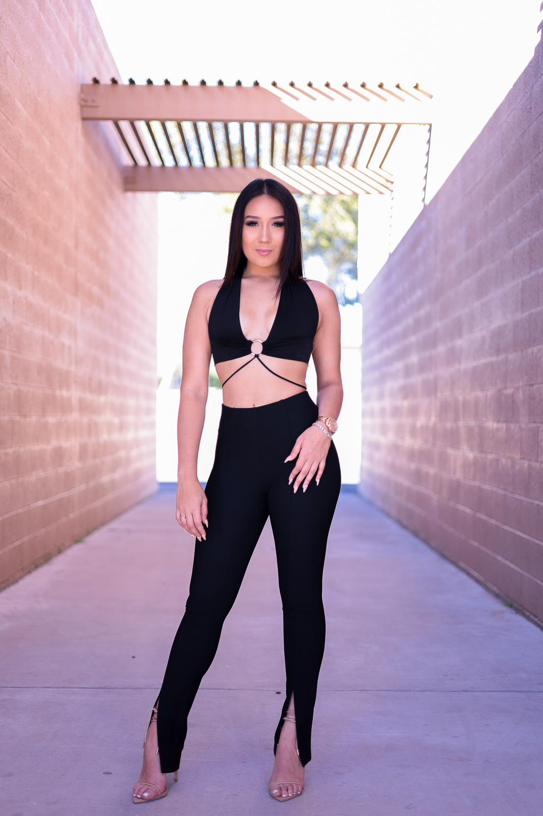 (XL) Black - Vanity Slit Leg Pants