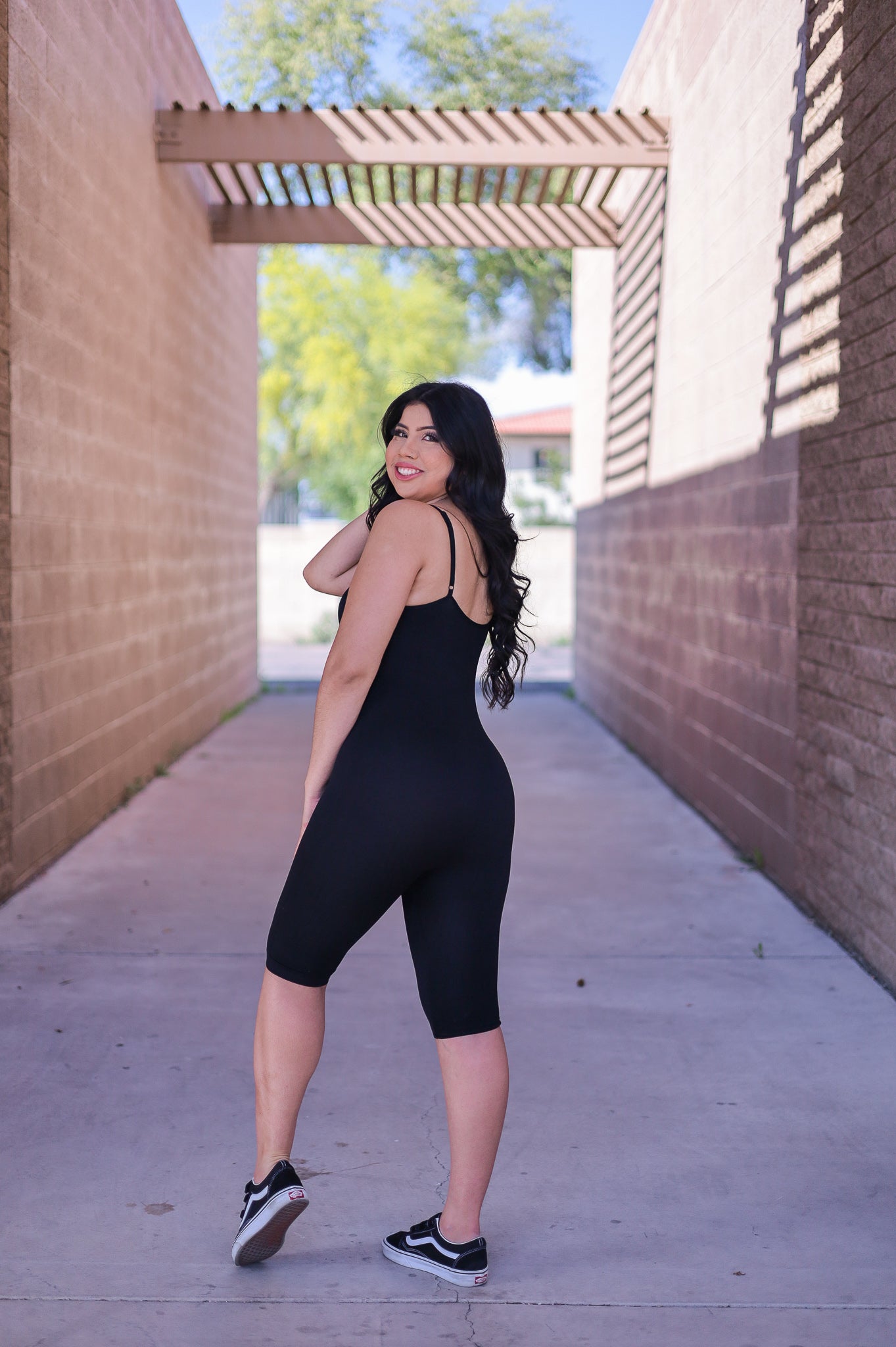 Brown - Seamless Ribbed Biker Romper