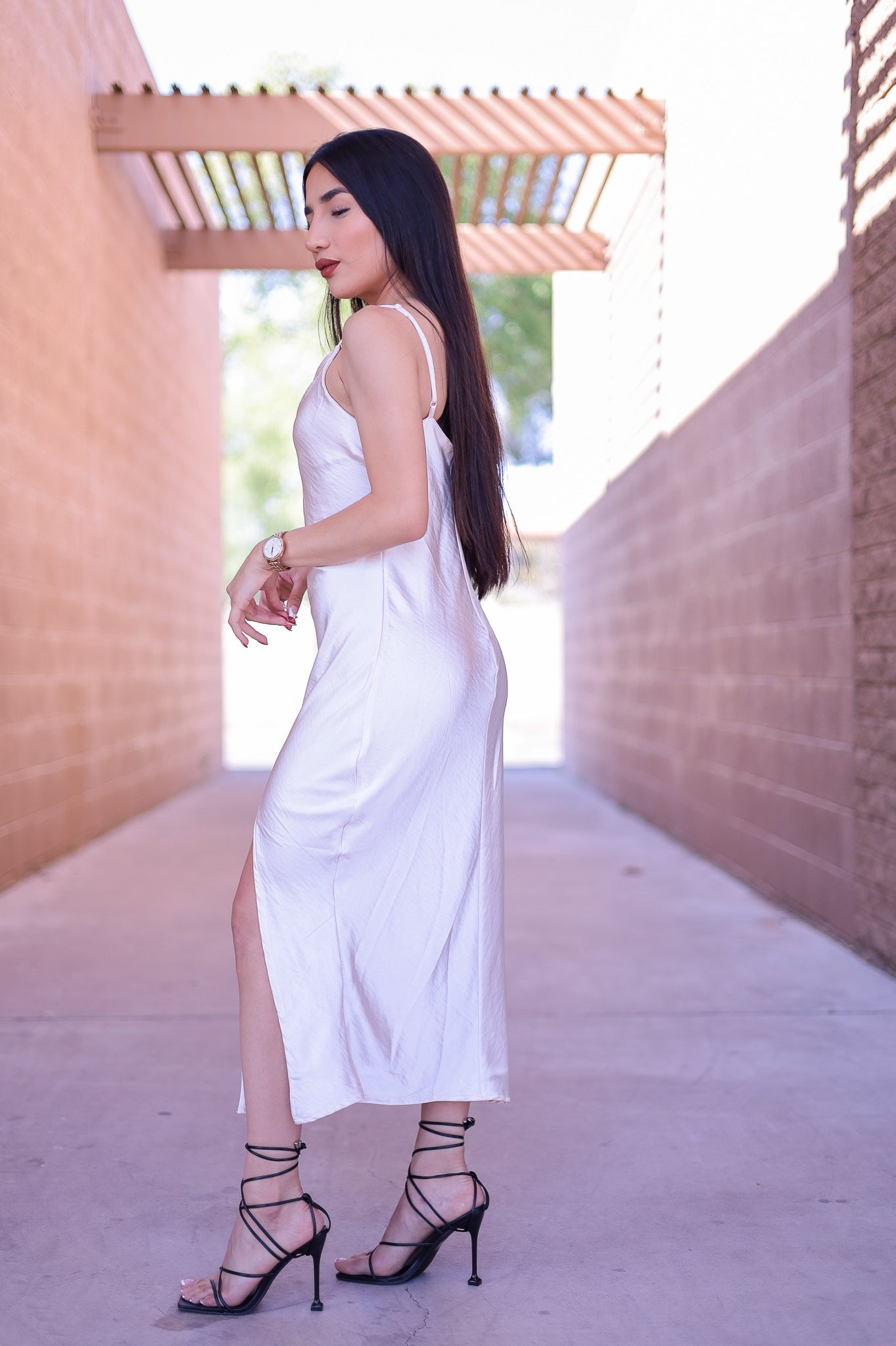 Ivory - Pearly Satin Midi Dress