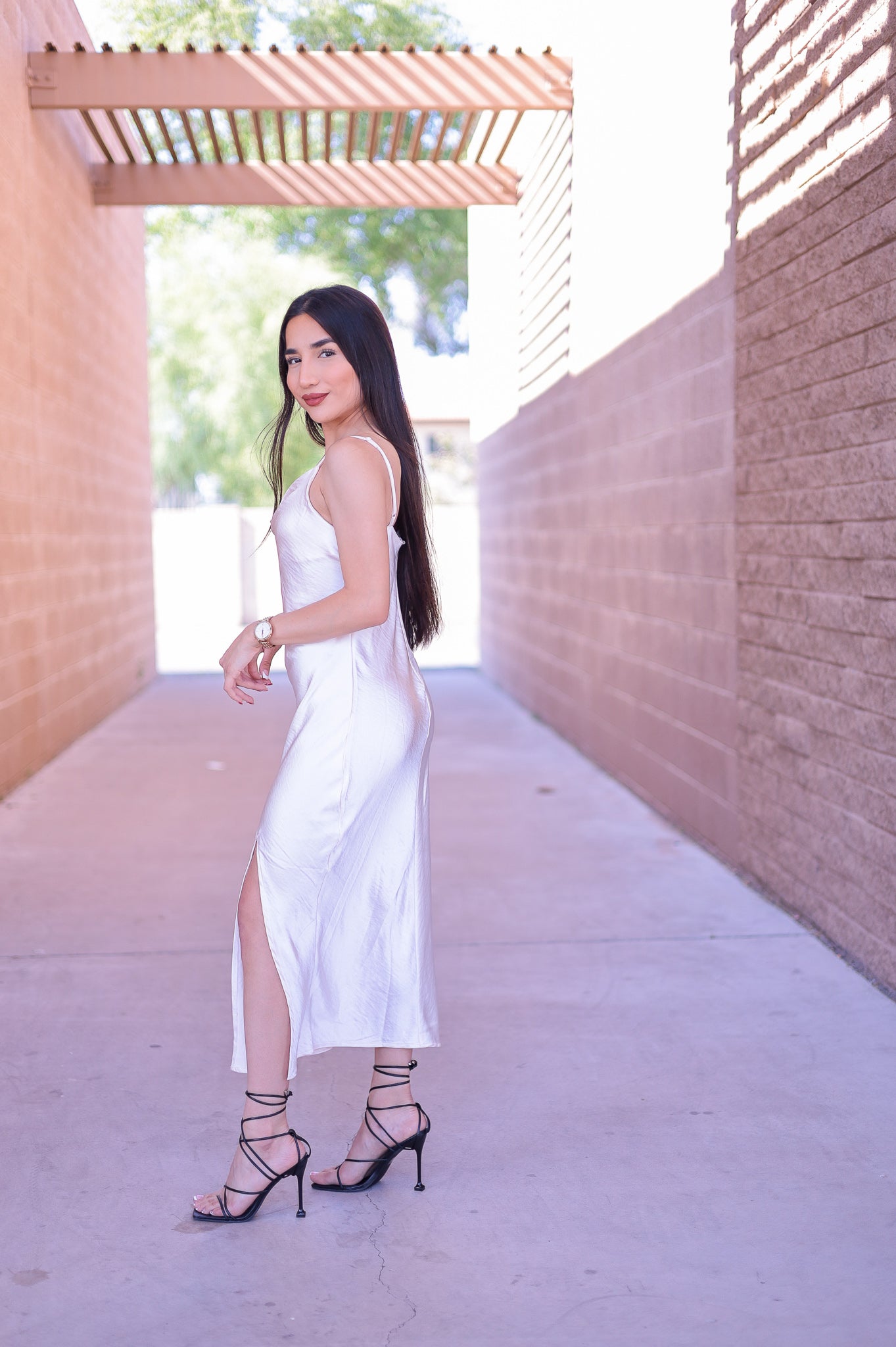 Ivory - Pearly Satin Midi Dress