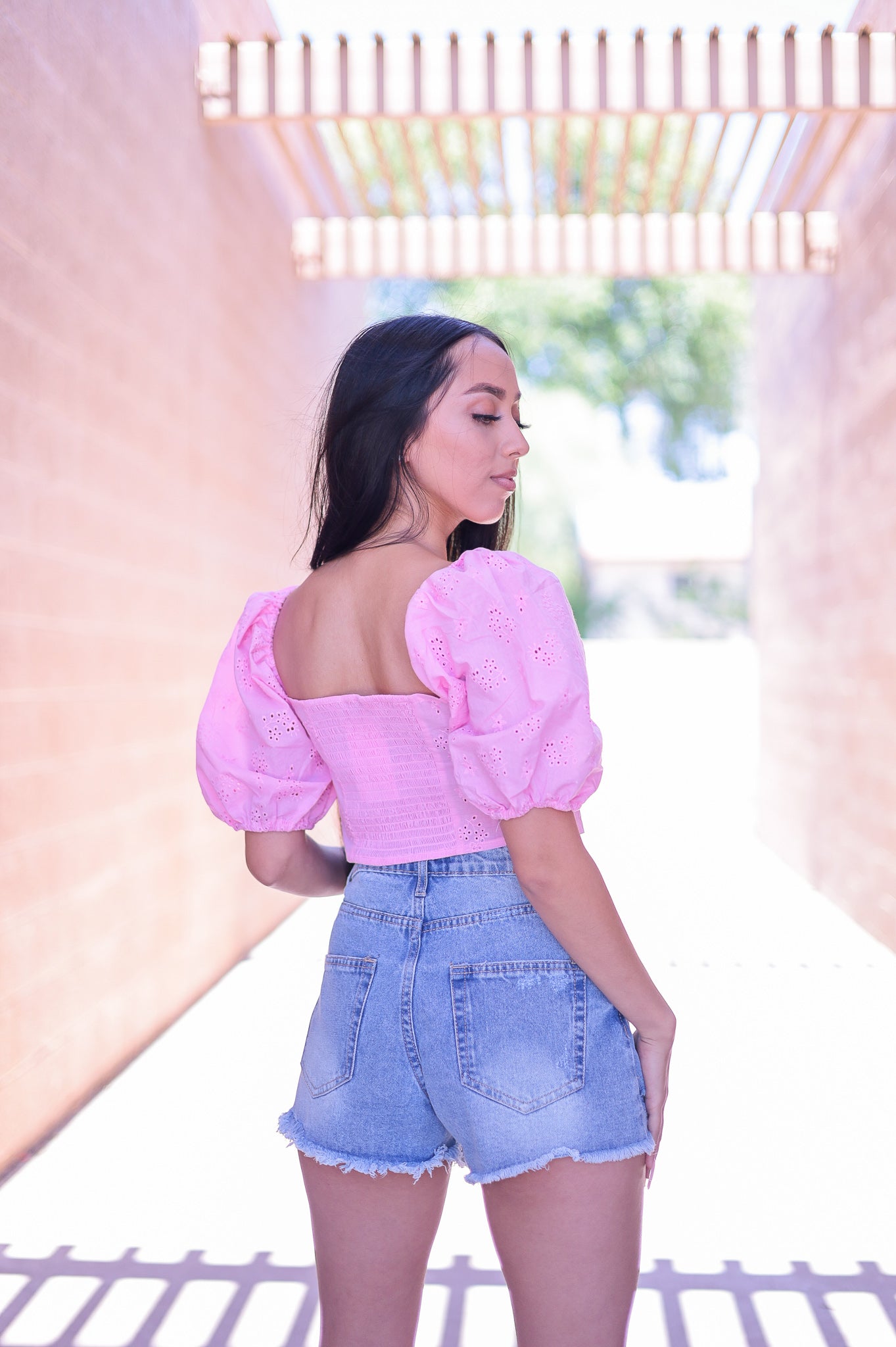 Light Wash - Essential Distressed High Waisted Denim Shorts