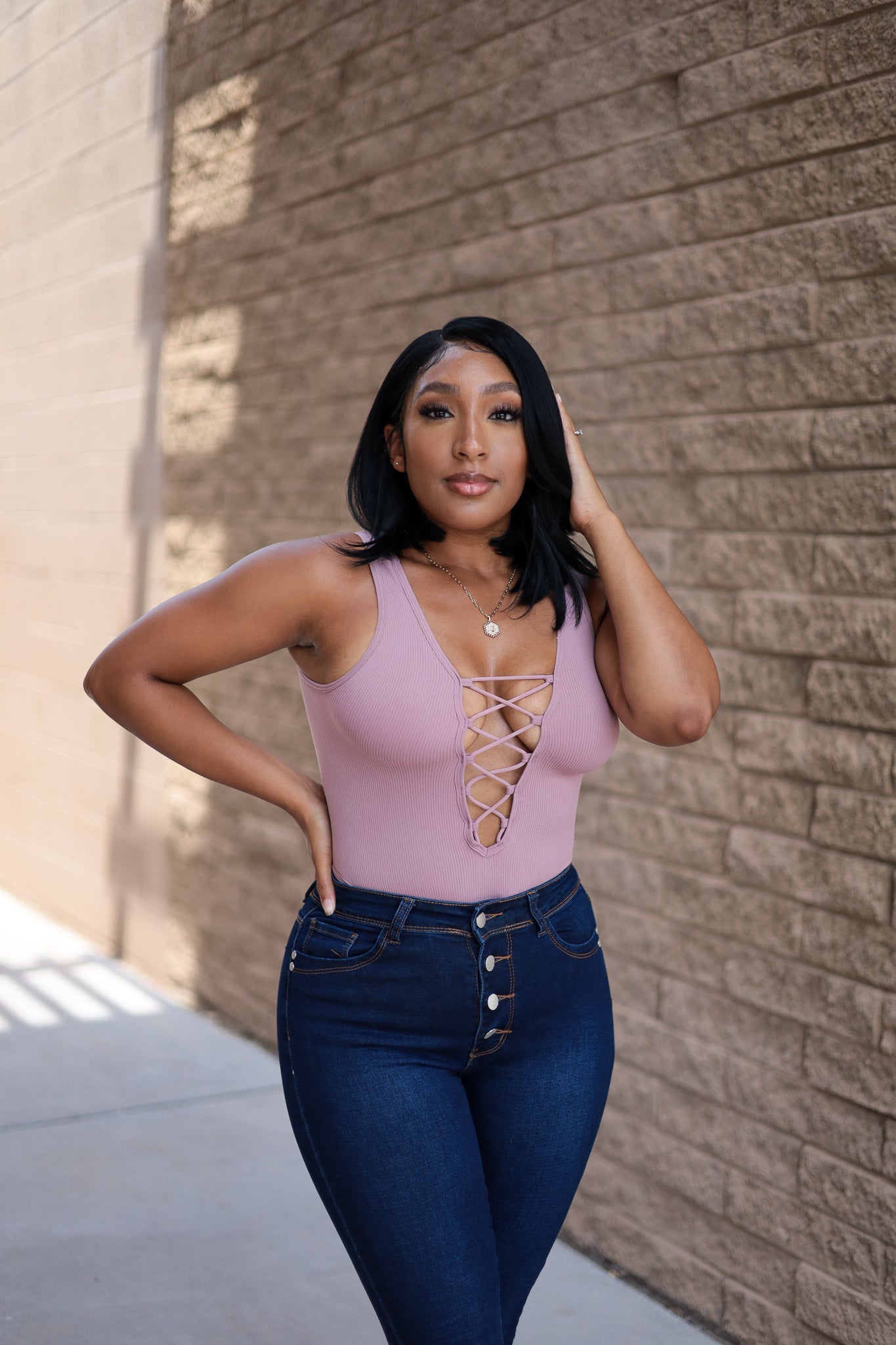 Mauve - Serena Criss-Cross Bodysuit