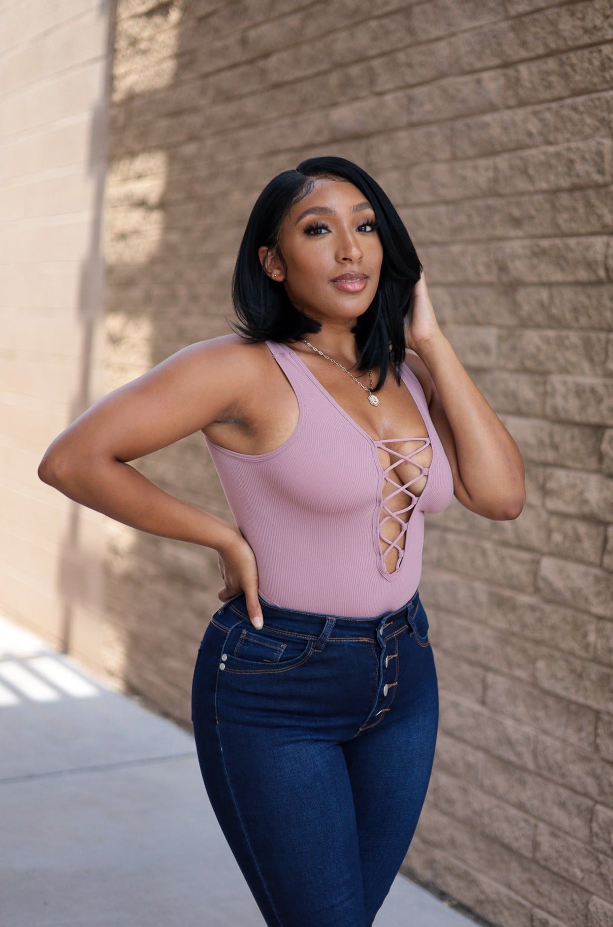 Mauve - Serena Criss-Cross Bodysuit