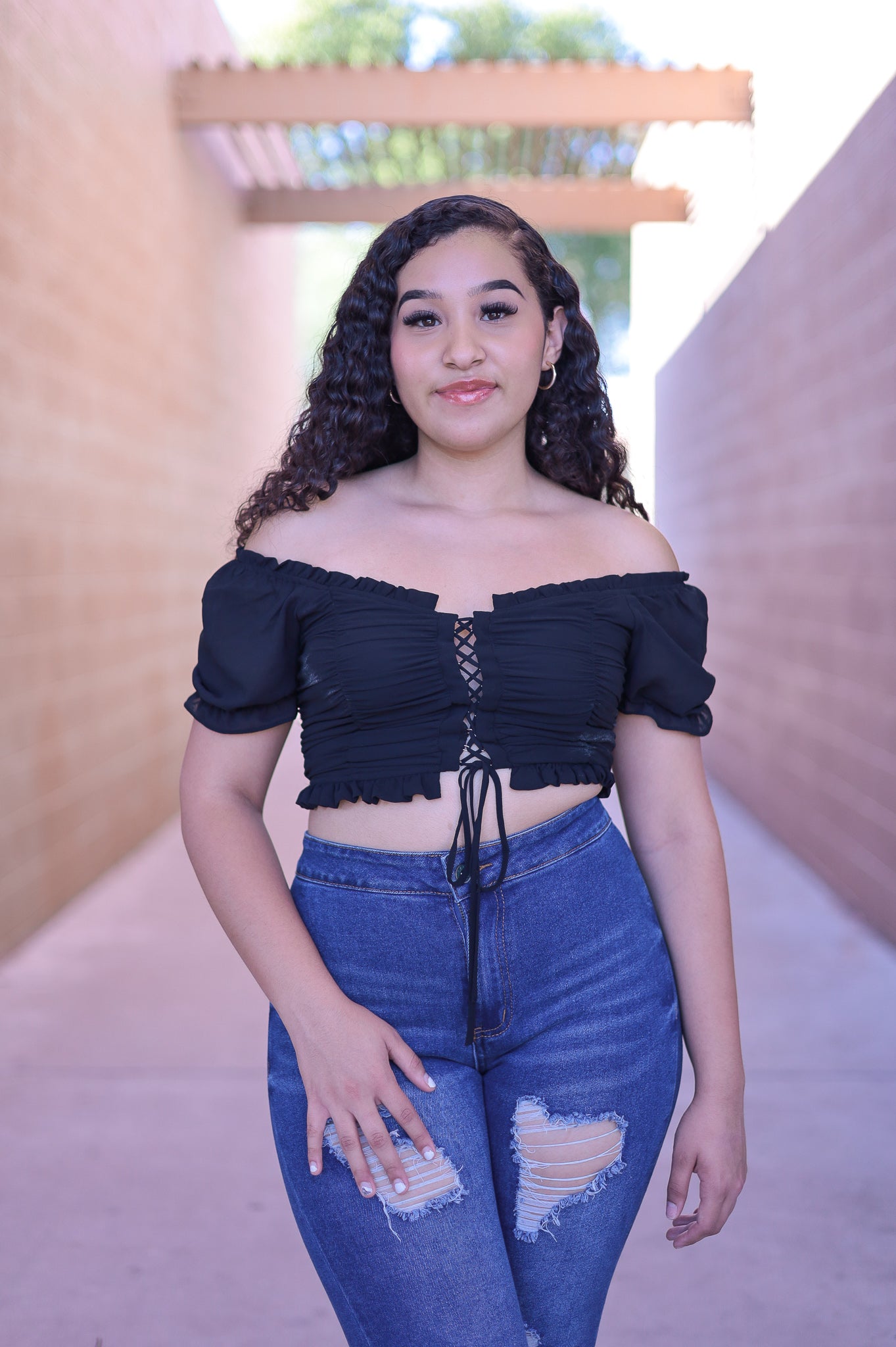 Black - Jaripeo Off Shoulder Crop Top
