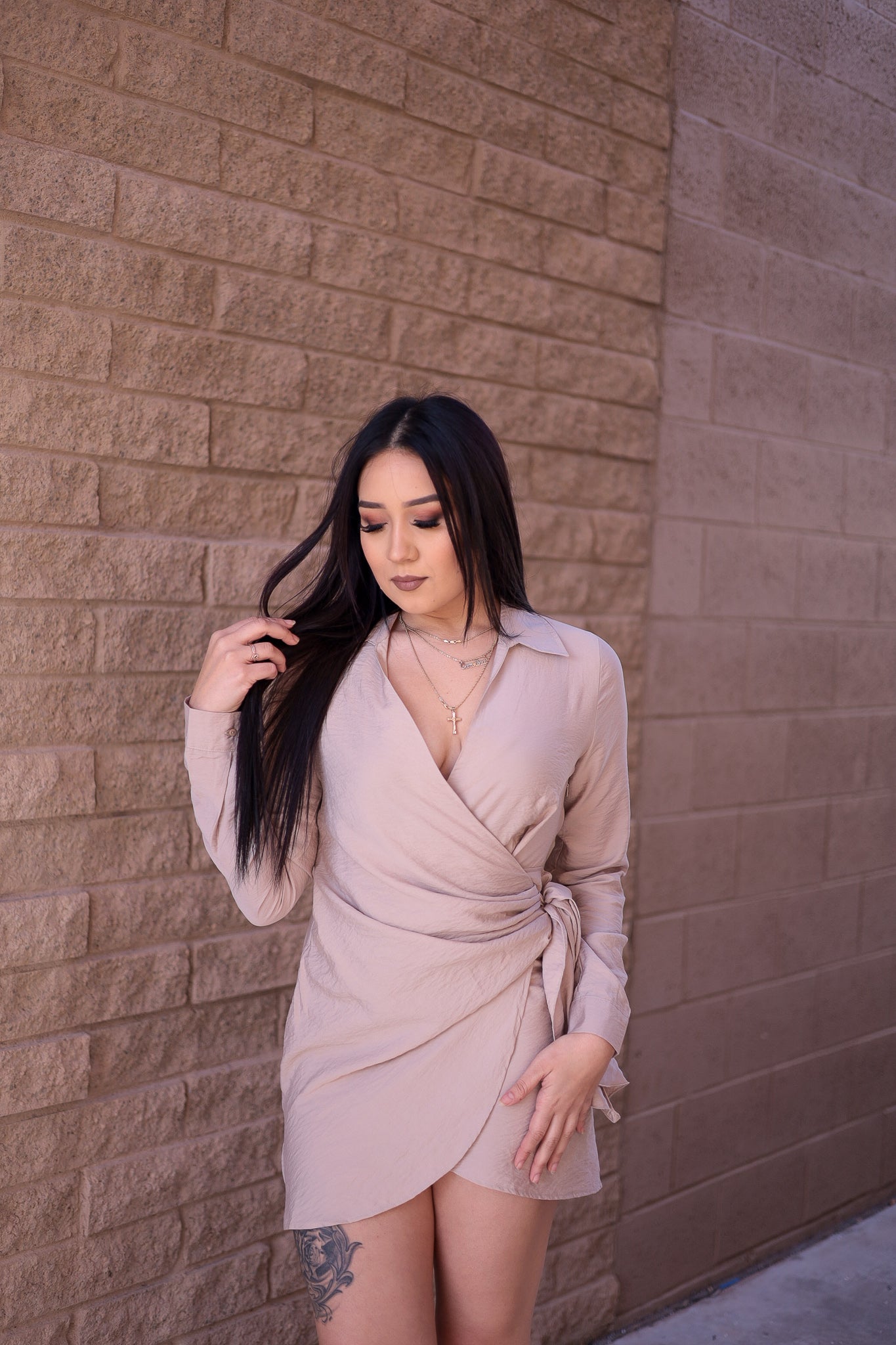 Tan - I'm Ready Wrap Dress