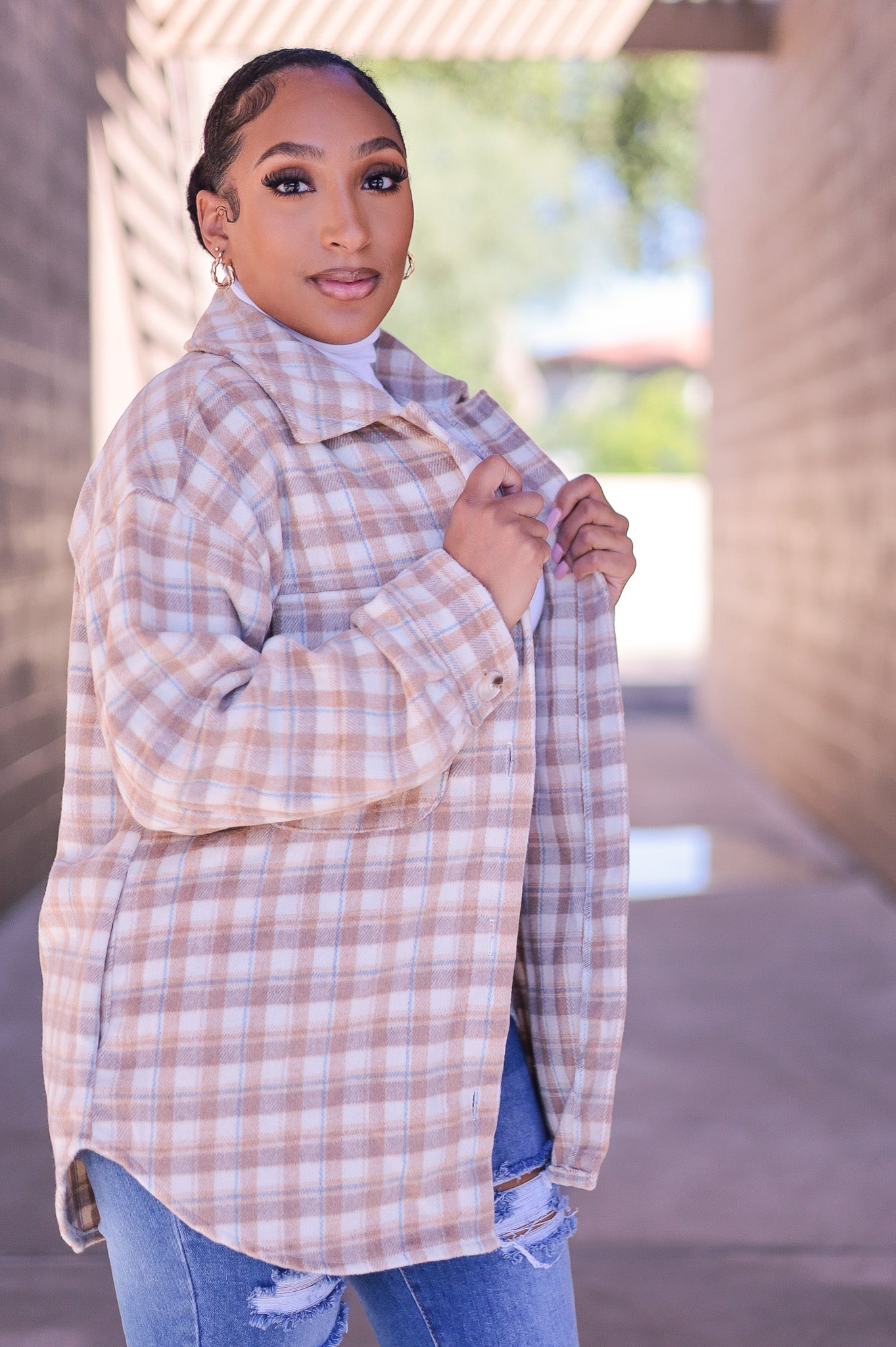 Beige - Lola Thick Plaid Flannel Shacket