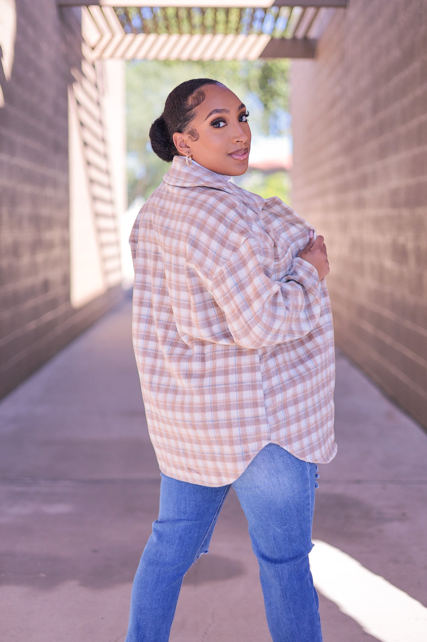 Beige - Lola Thick Plaid Flannel Shacket