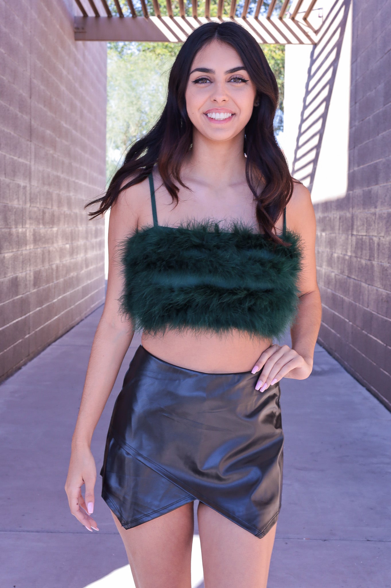 Hunter Green - I'm HER Feather Crop Top