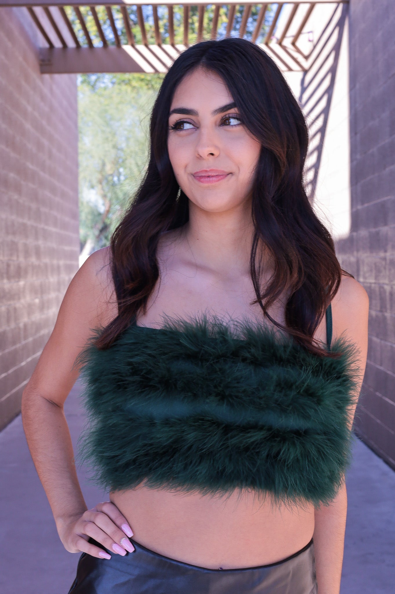 Hunter Green - I'm HER Feather Crop Top