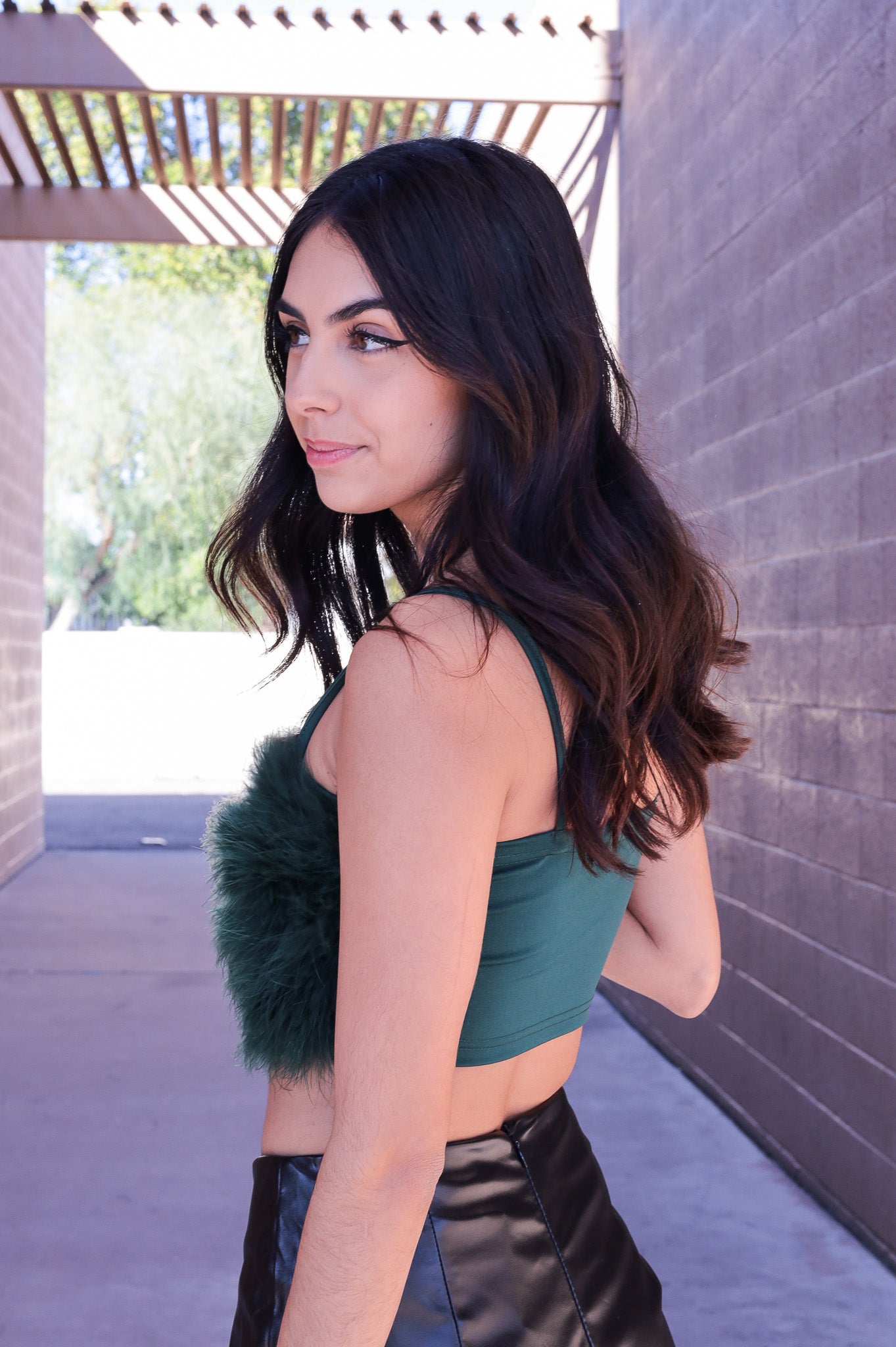 Hunter Green - I'm HER Feather Crop Top