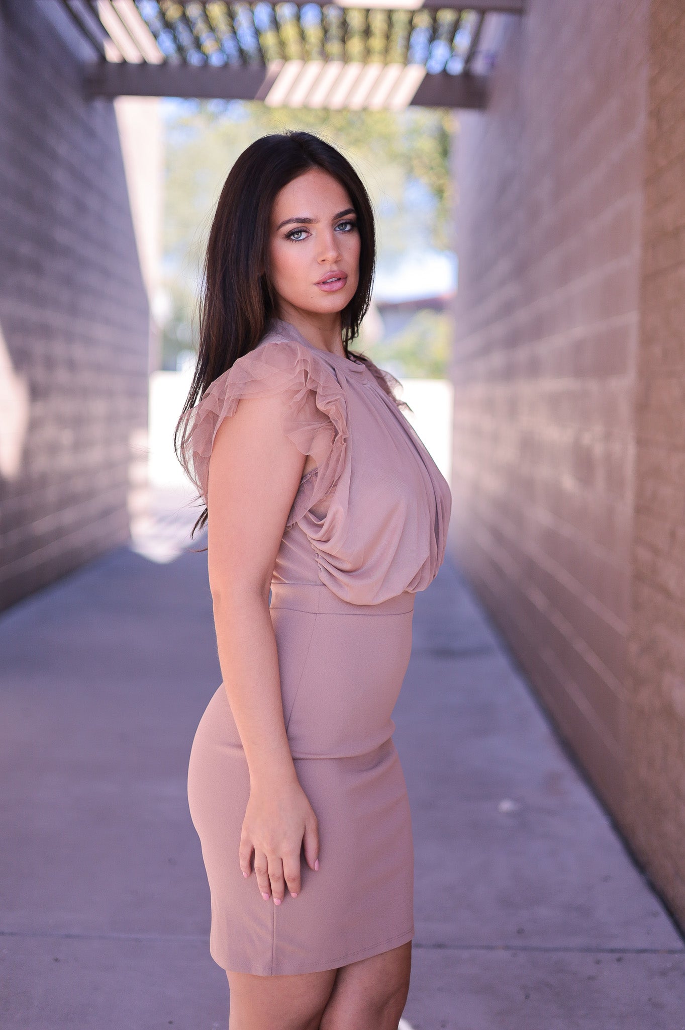 Nude - Ruffled Up Bodycon Dress