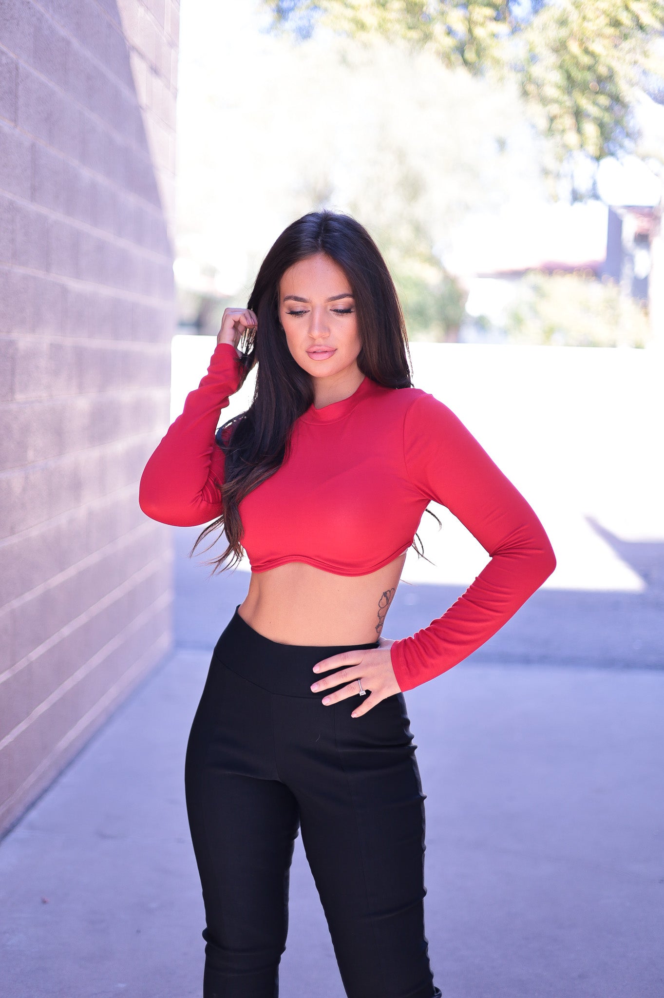 Red - It's a Vibe Long Sleeve Crop Top