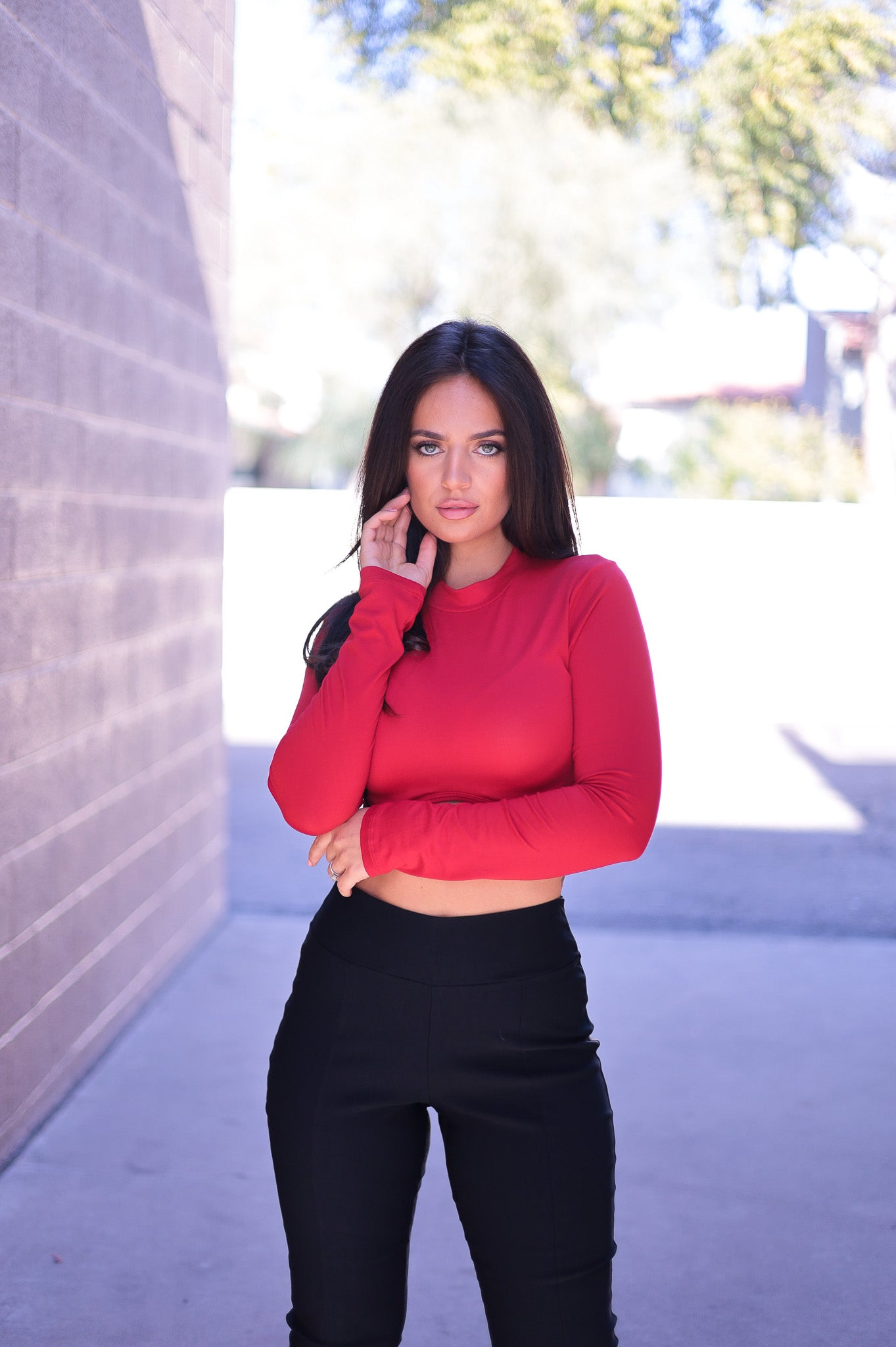 Red - It's a Vibe Long Sleeve Crop Top