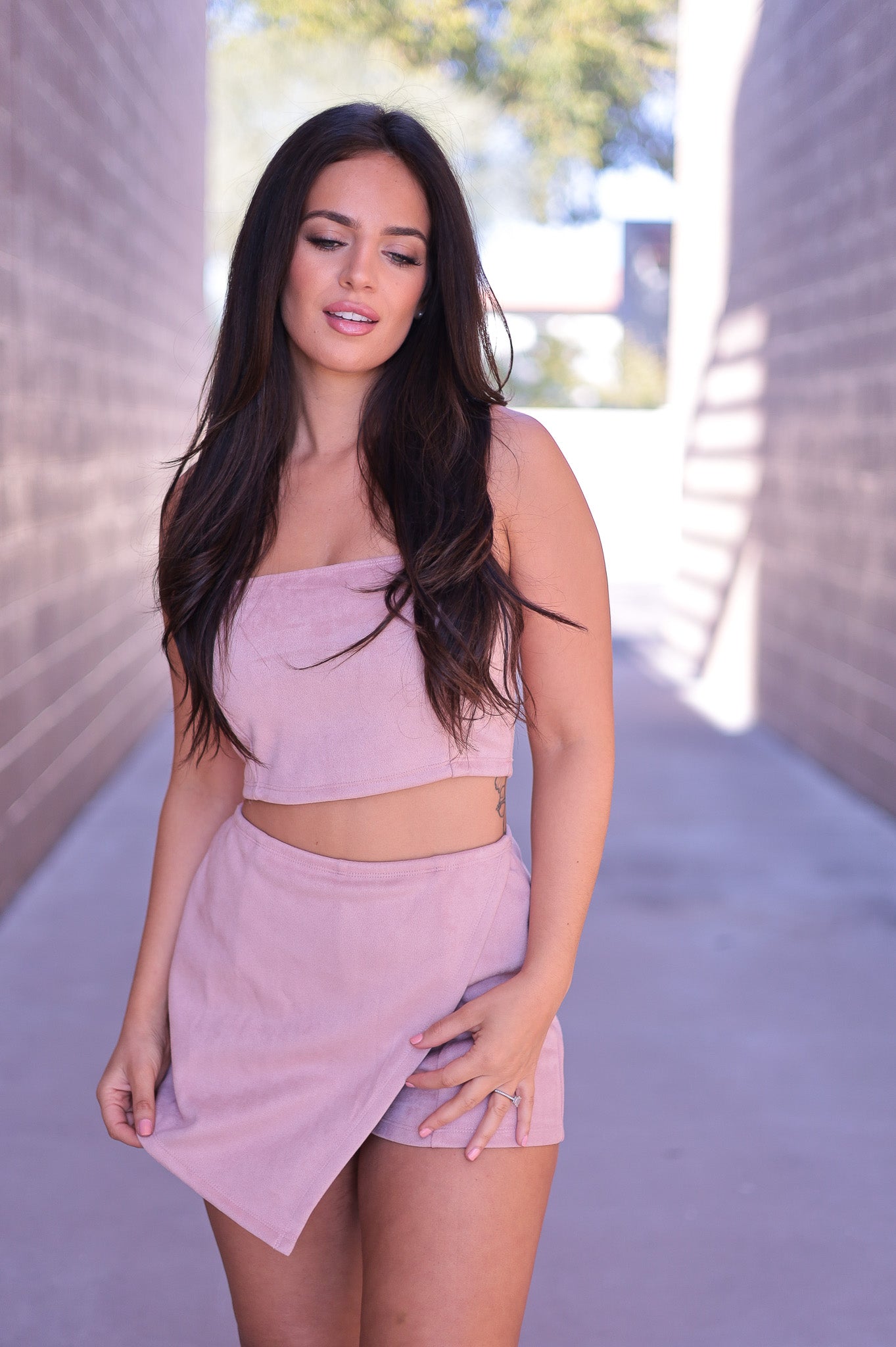 Mauve Suede Skirt Set