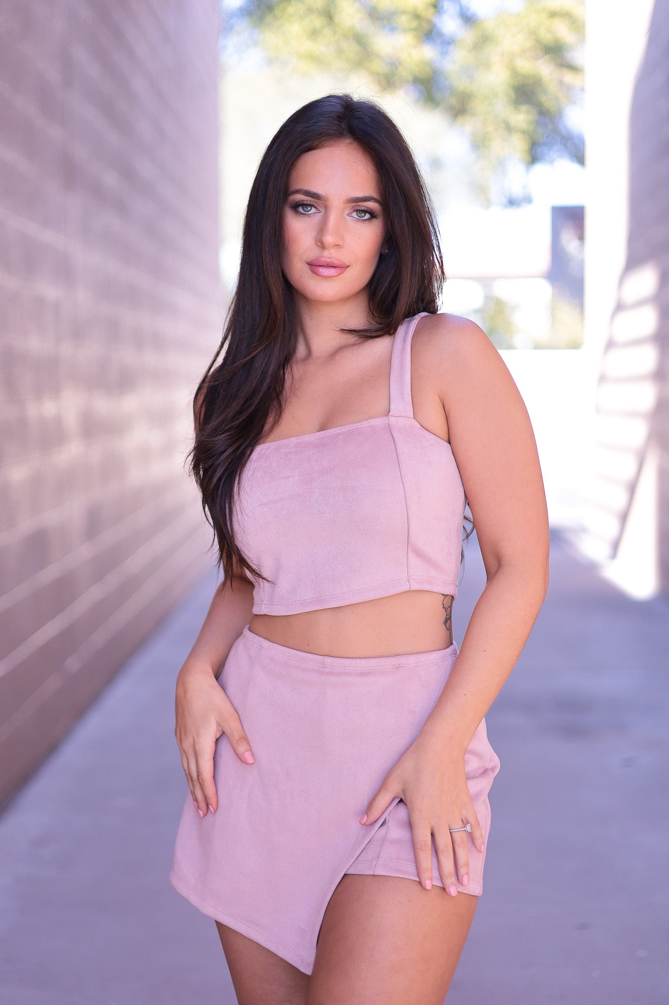 Mauve Suede Skirt Set