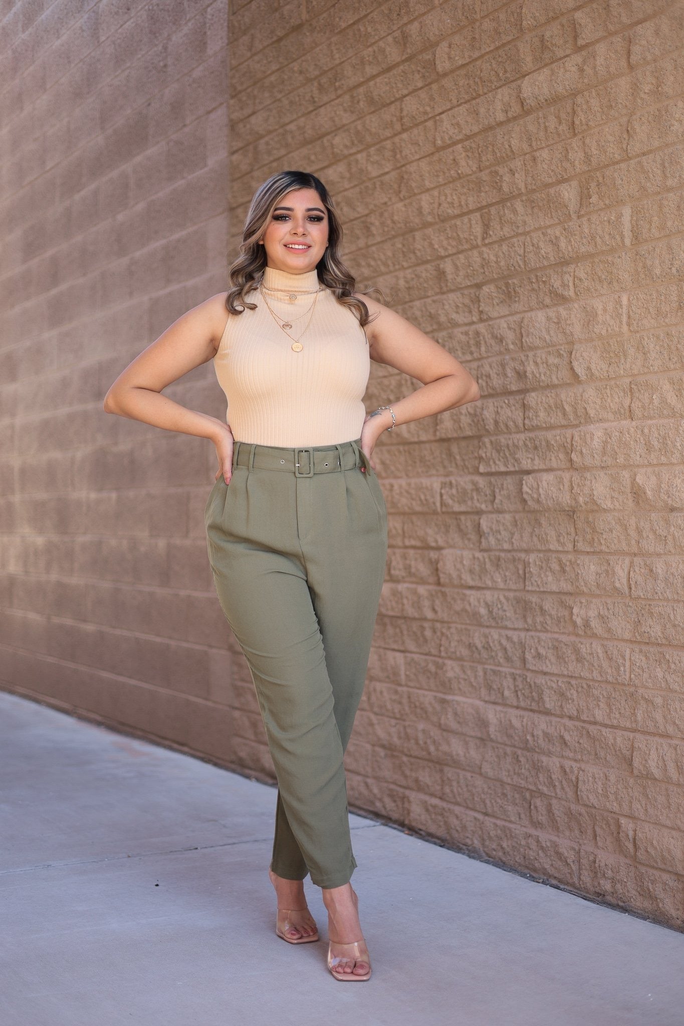 Nude - Stretchy Ribbed Turtleneck Mock Neck Tank
