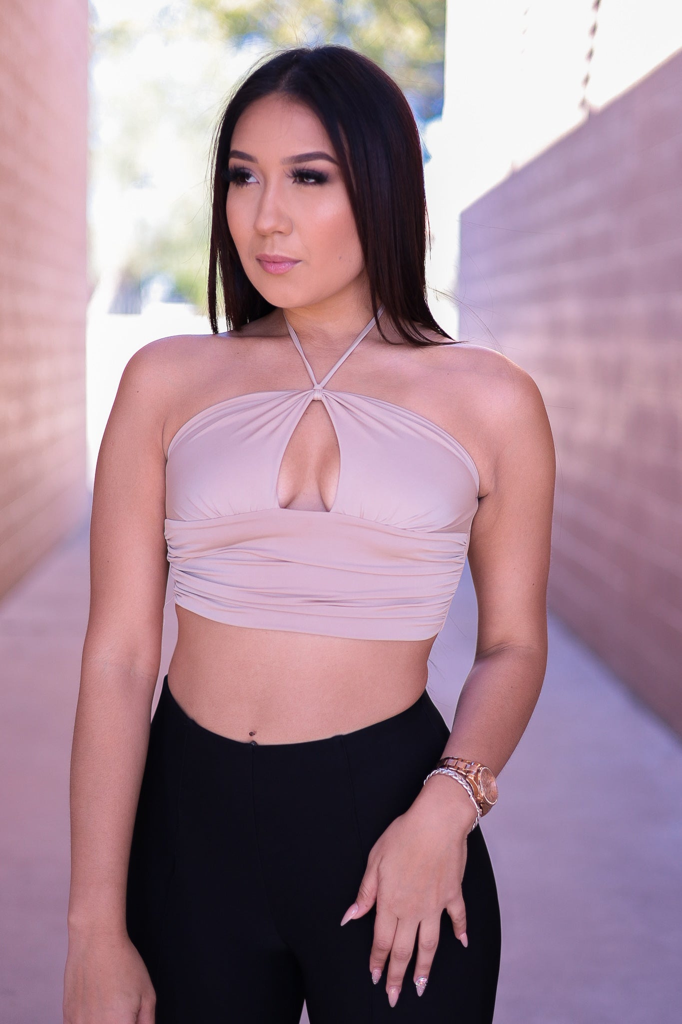 Taupe - Call Me Halter Crop Top