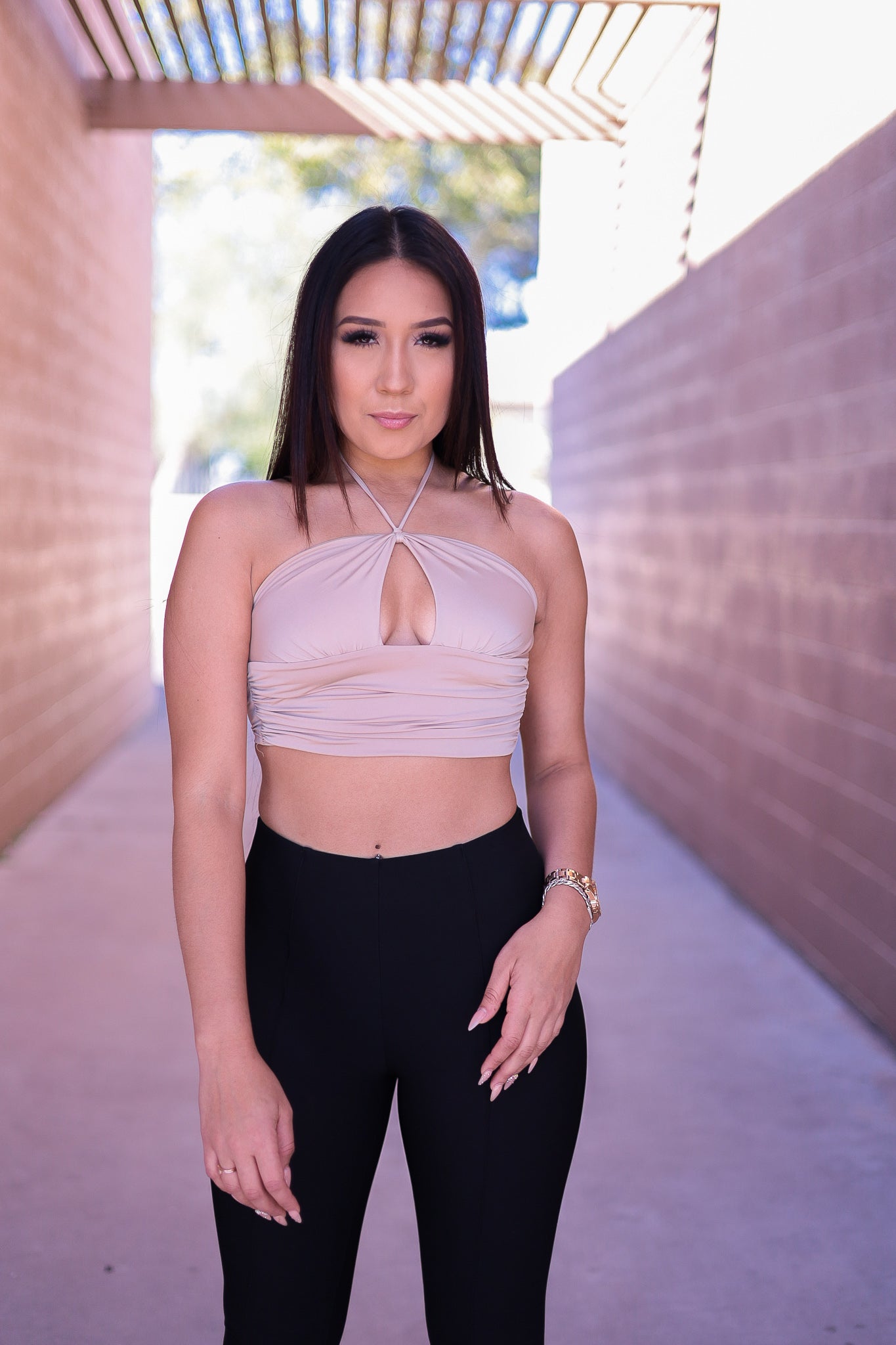 Taupe - Call Me Halter Crop Top