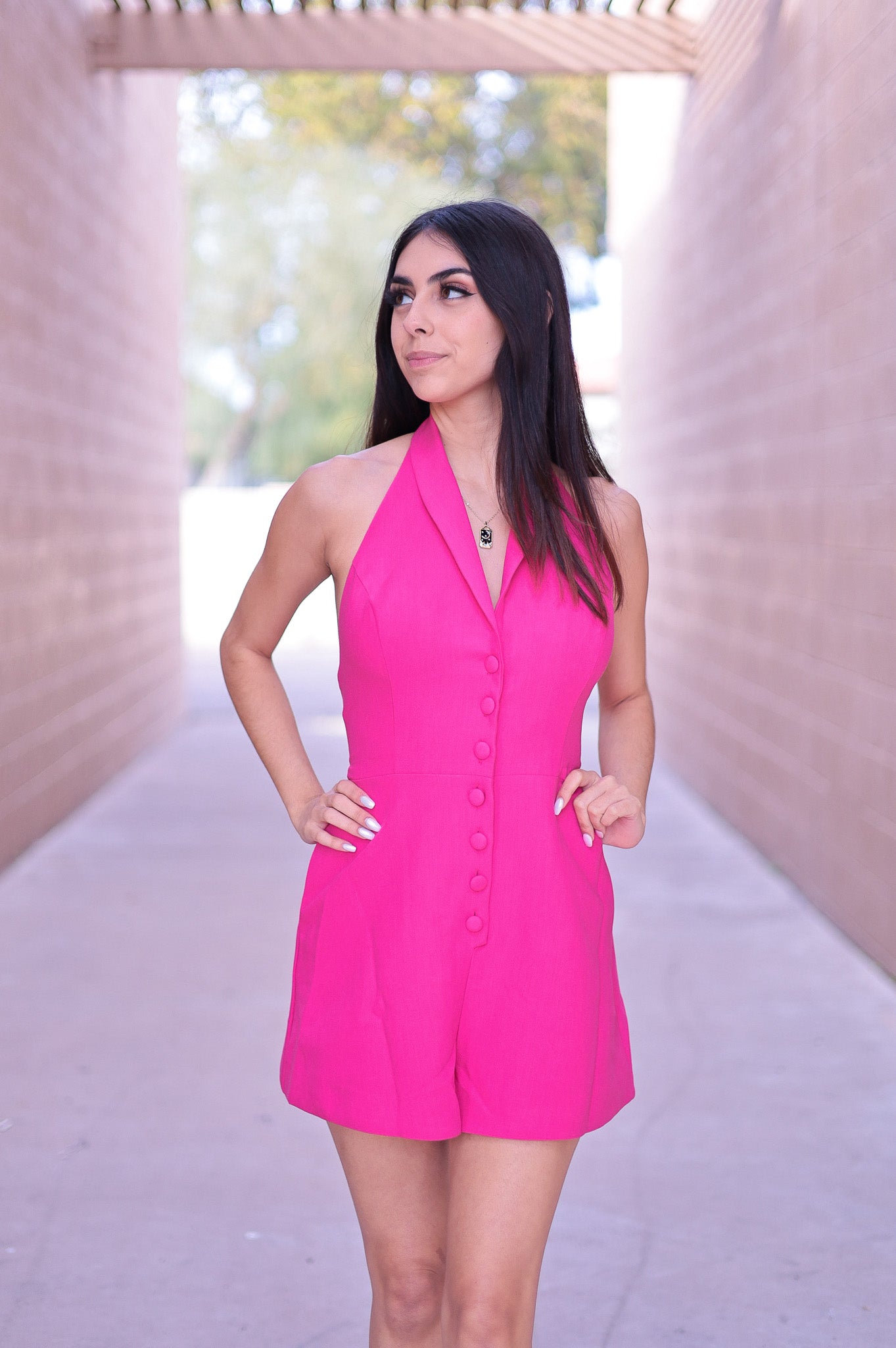 (S, M) Pink Classy Babe Halter Romper