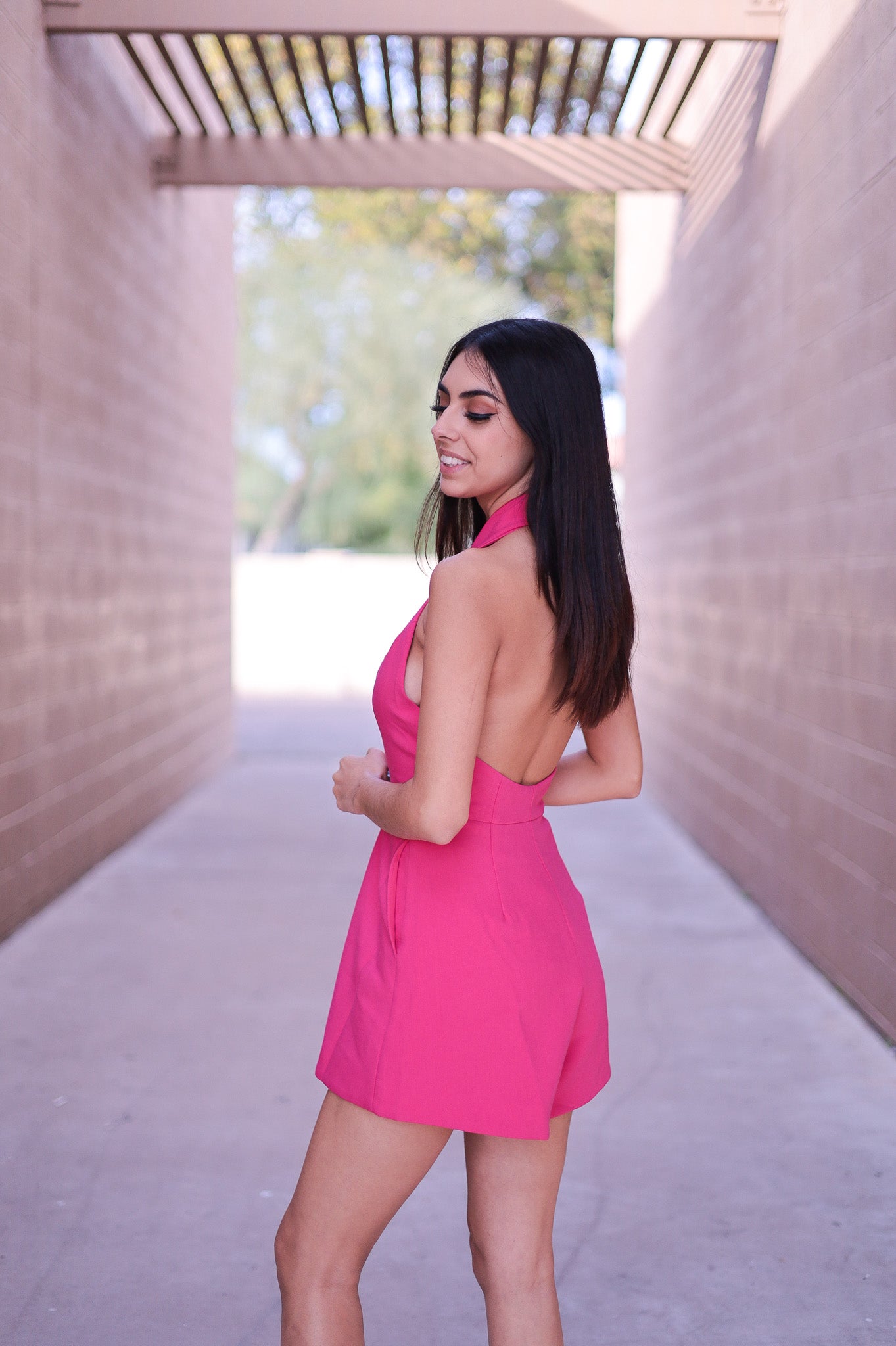 (S, M) Pink Classy Babe Halter Romper