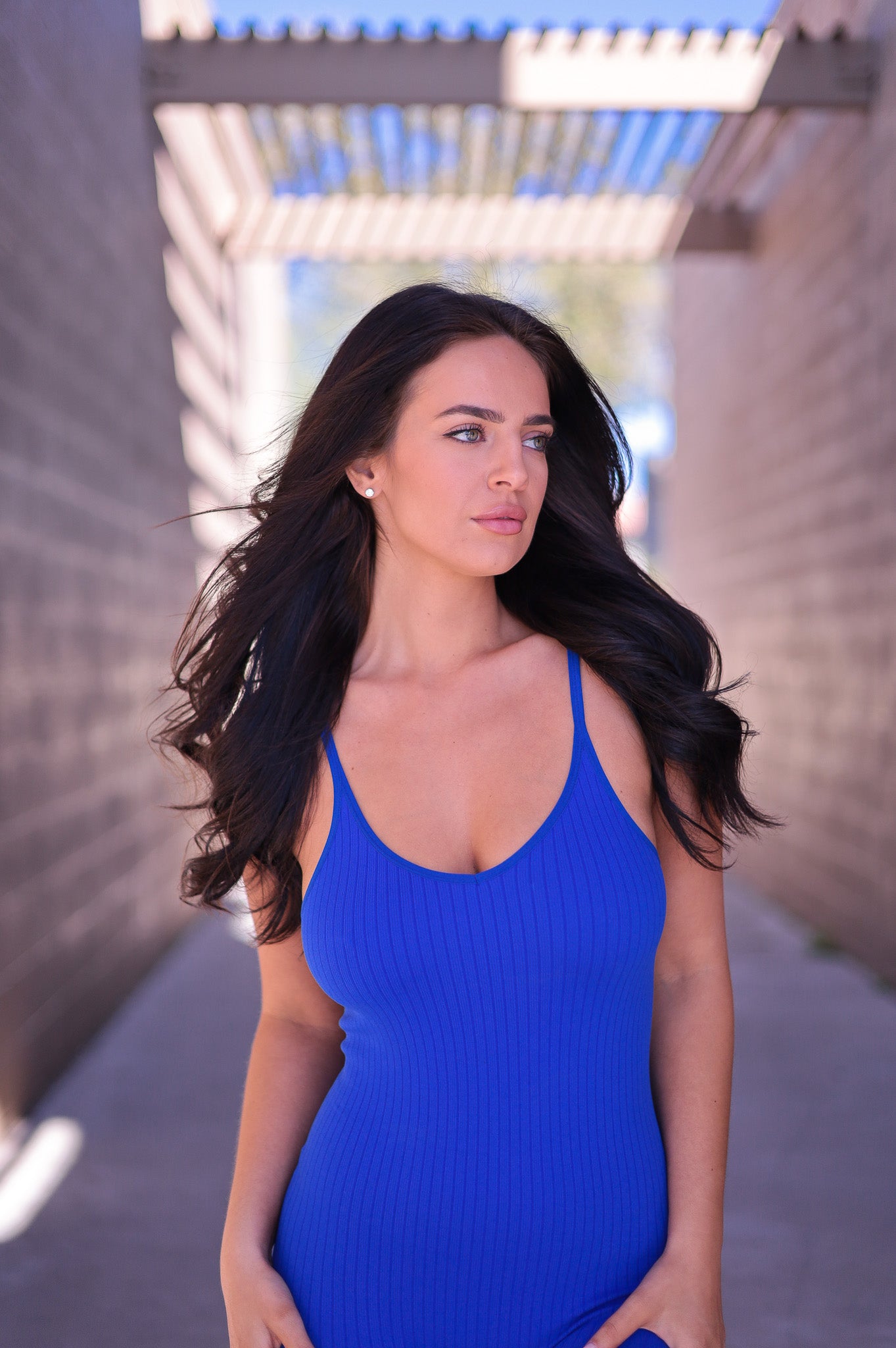 Blue - Cami Seamless Ribbed Biker Romper
