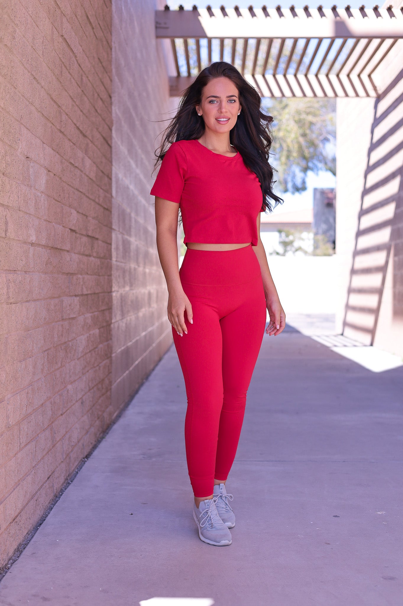 Red - Full Length Athletic Leggings / Yoga Pants