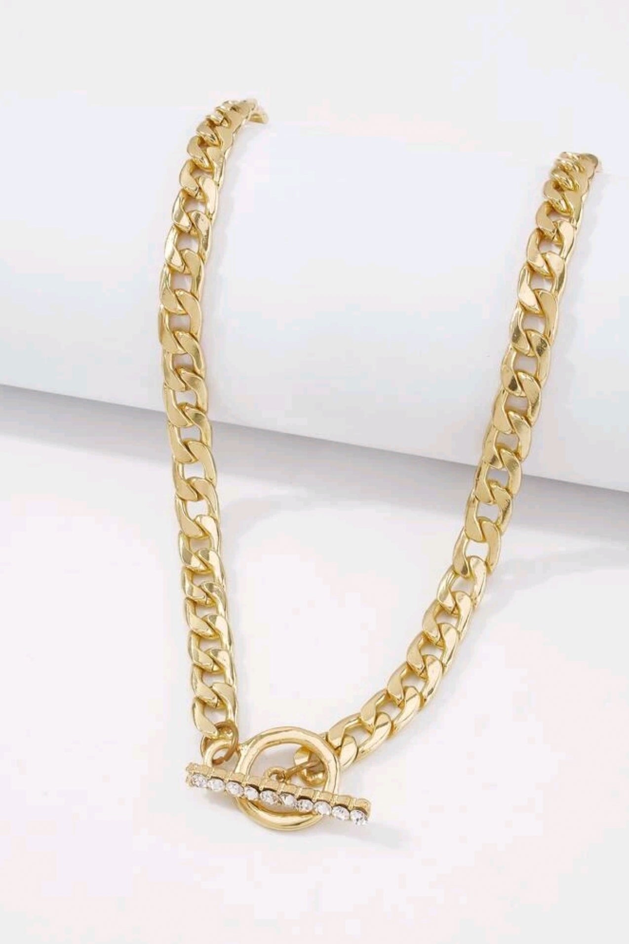Yellow Gold - Rhinestone Bar Chain Necklace