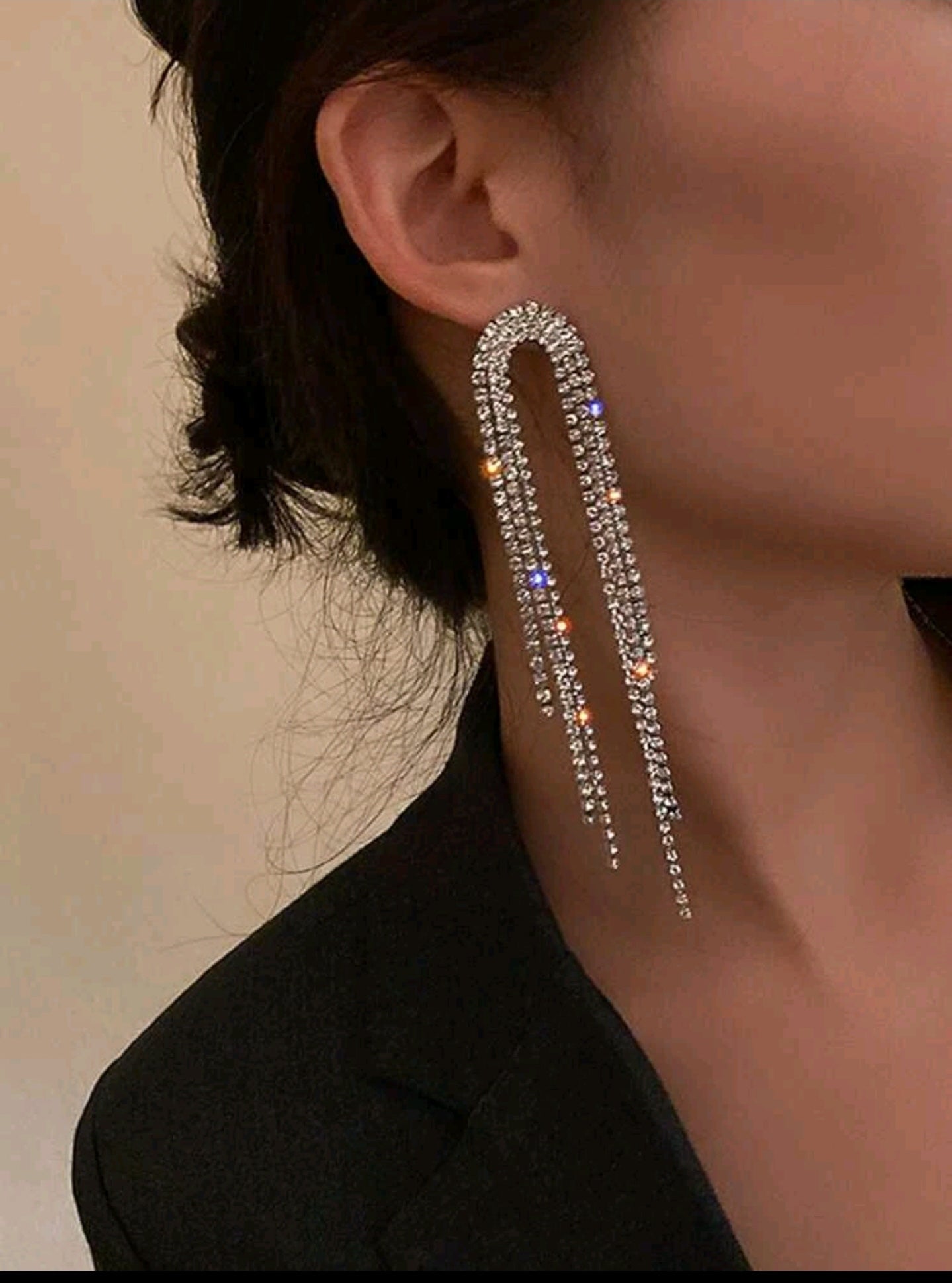 Silver - Rhinestone Waterfall Drop Earrings