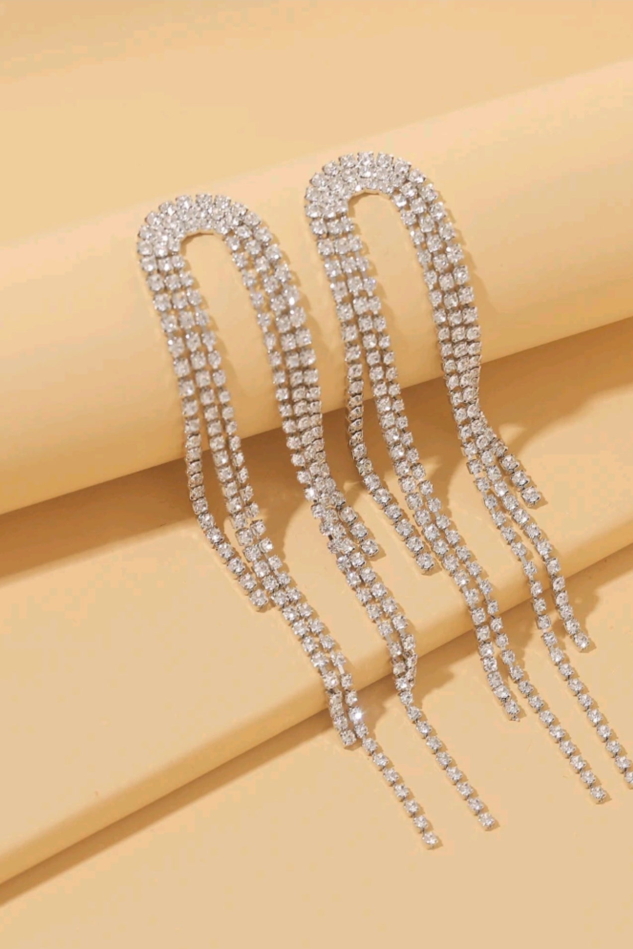 Silver - Rhinestone Waterfall Drop Earrings