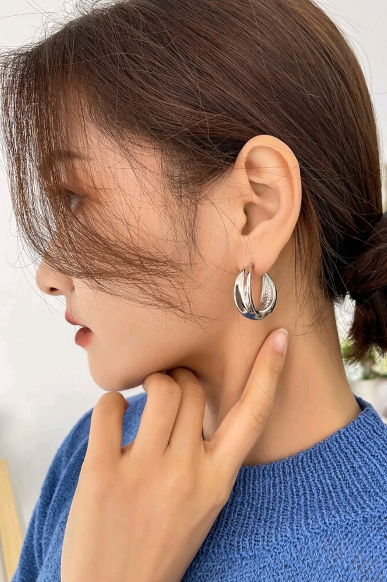 Silver - Chunky Twist Small Hoop Earrings