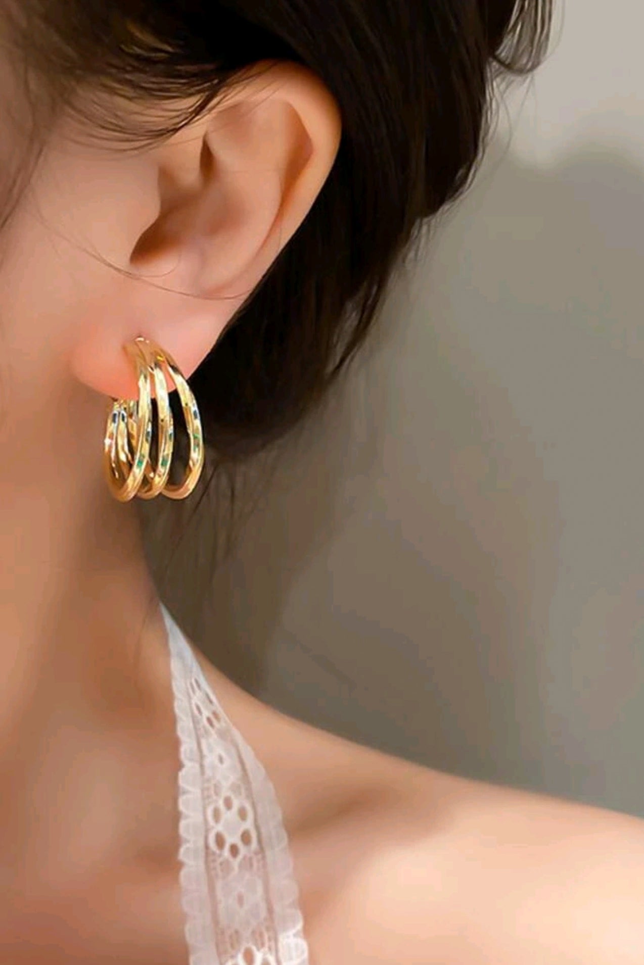 Yellow Gold - Triple Hoop Earrings