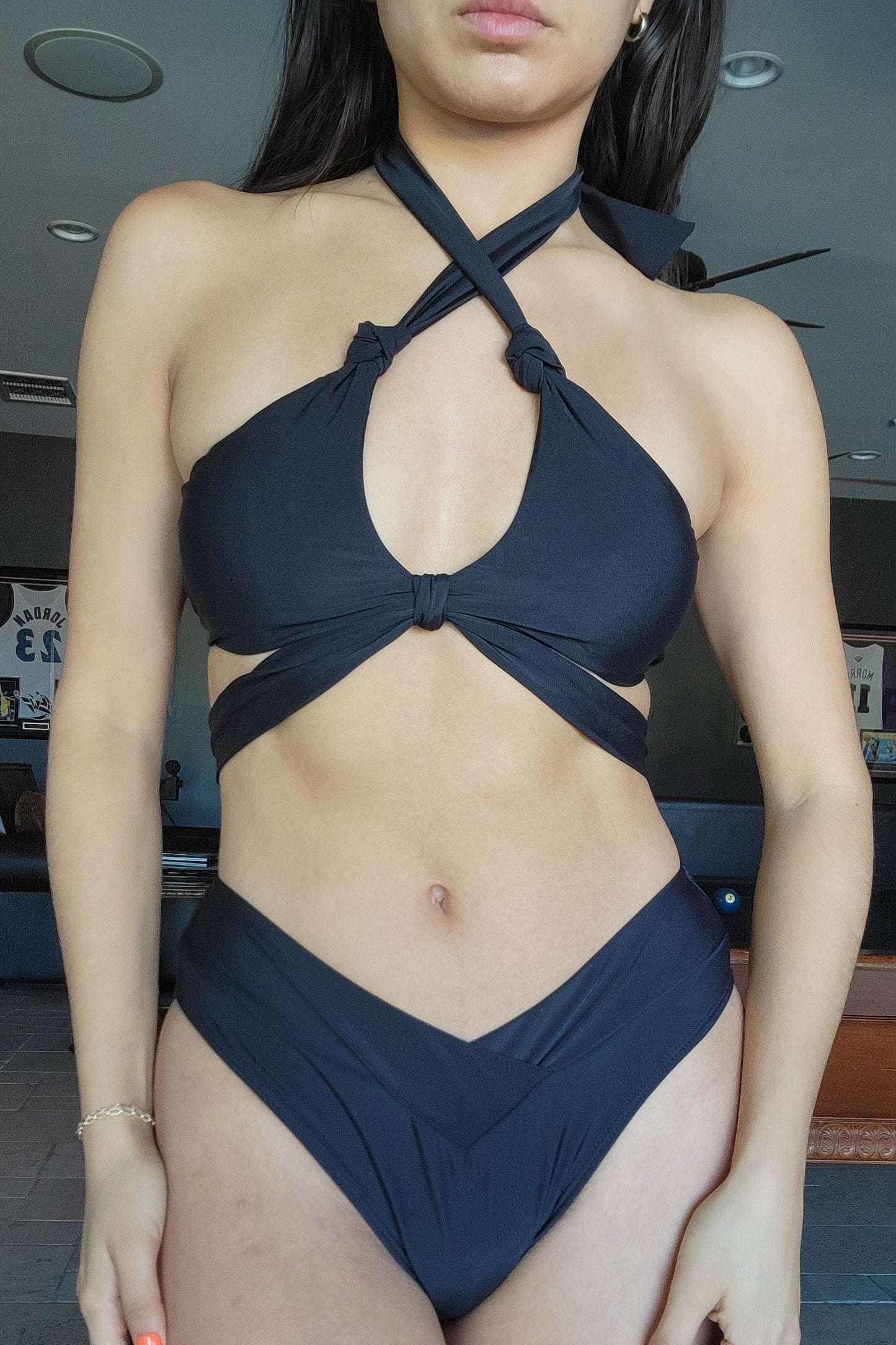 Black - Crisscross halter bikini set