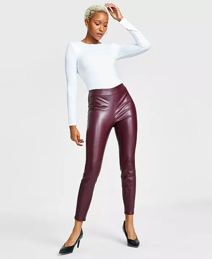 Burgundy - Don't Quit Pleather Faux Leather Leggings - Wine Leather Leggings