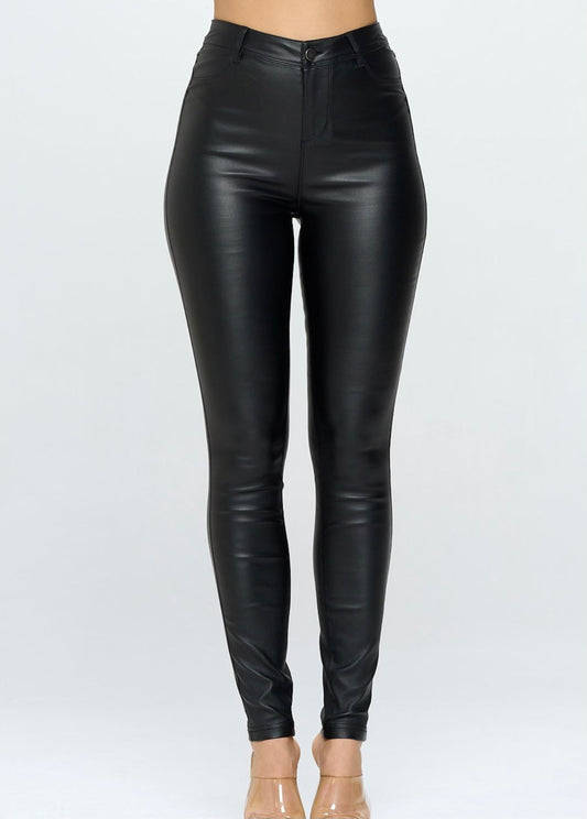 Black Leather Pants Jeans - High Waisted (Stretchy)