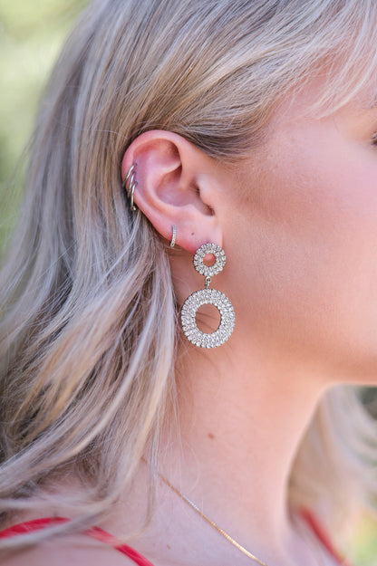 Silver - Luxury Round Drop Rhinestone Earrings