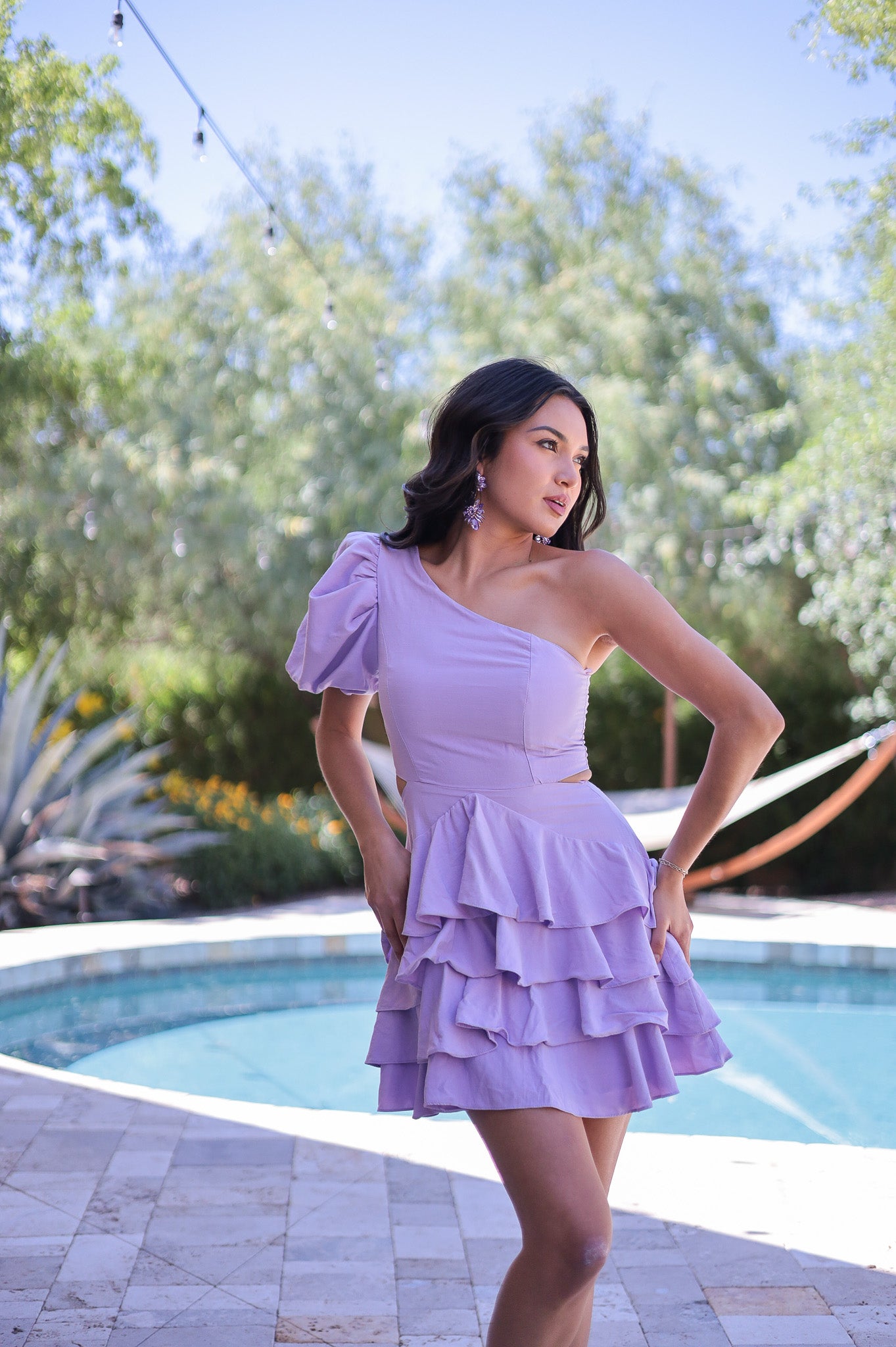 Lavender - Marisol One Shoulder Ruffle Dress