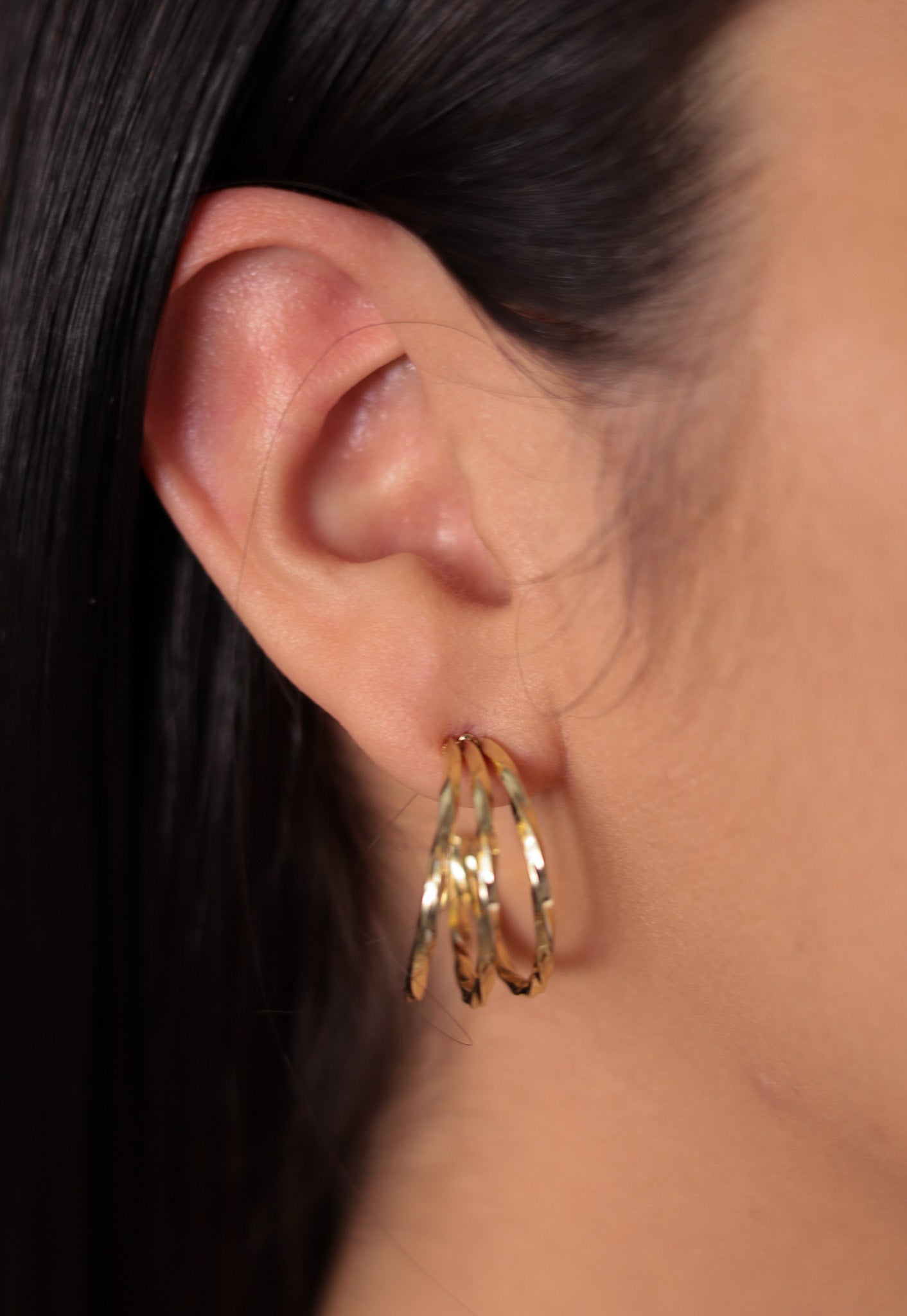 Yellow Gold - Triple Hoop Earrings