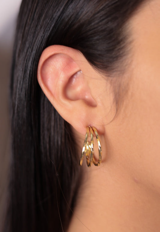 Yellow Gold - Triple Hoop Earrings