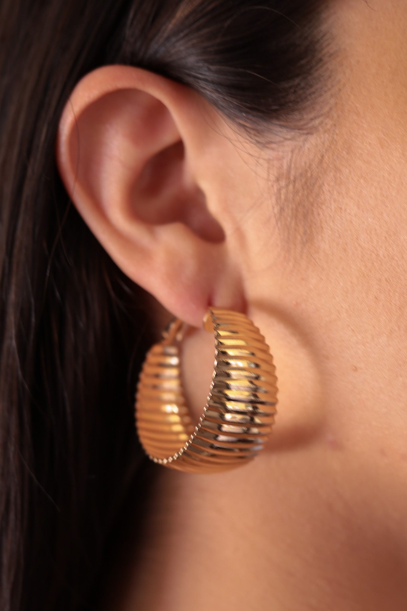 Gold - Textured Thick Hoops Earrings