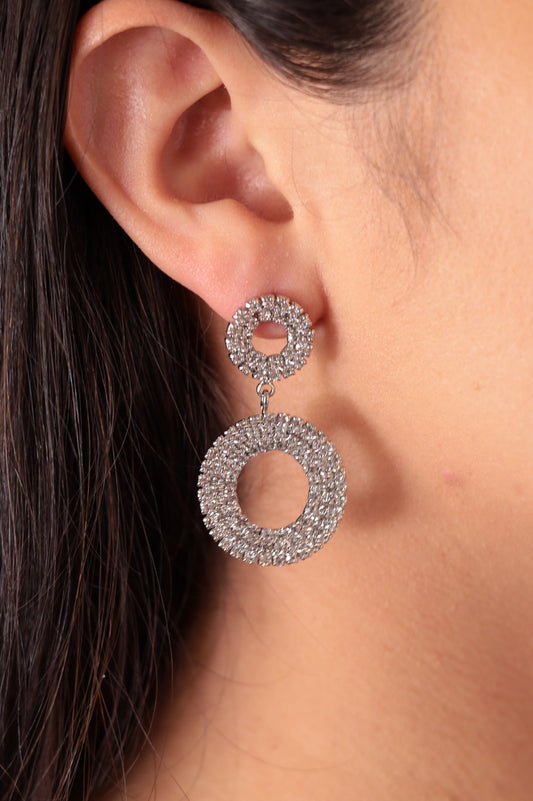 Silver - Luxury Round Drop Rhinestone Earrings