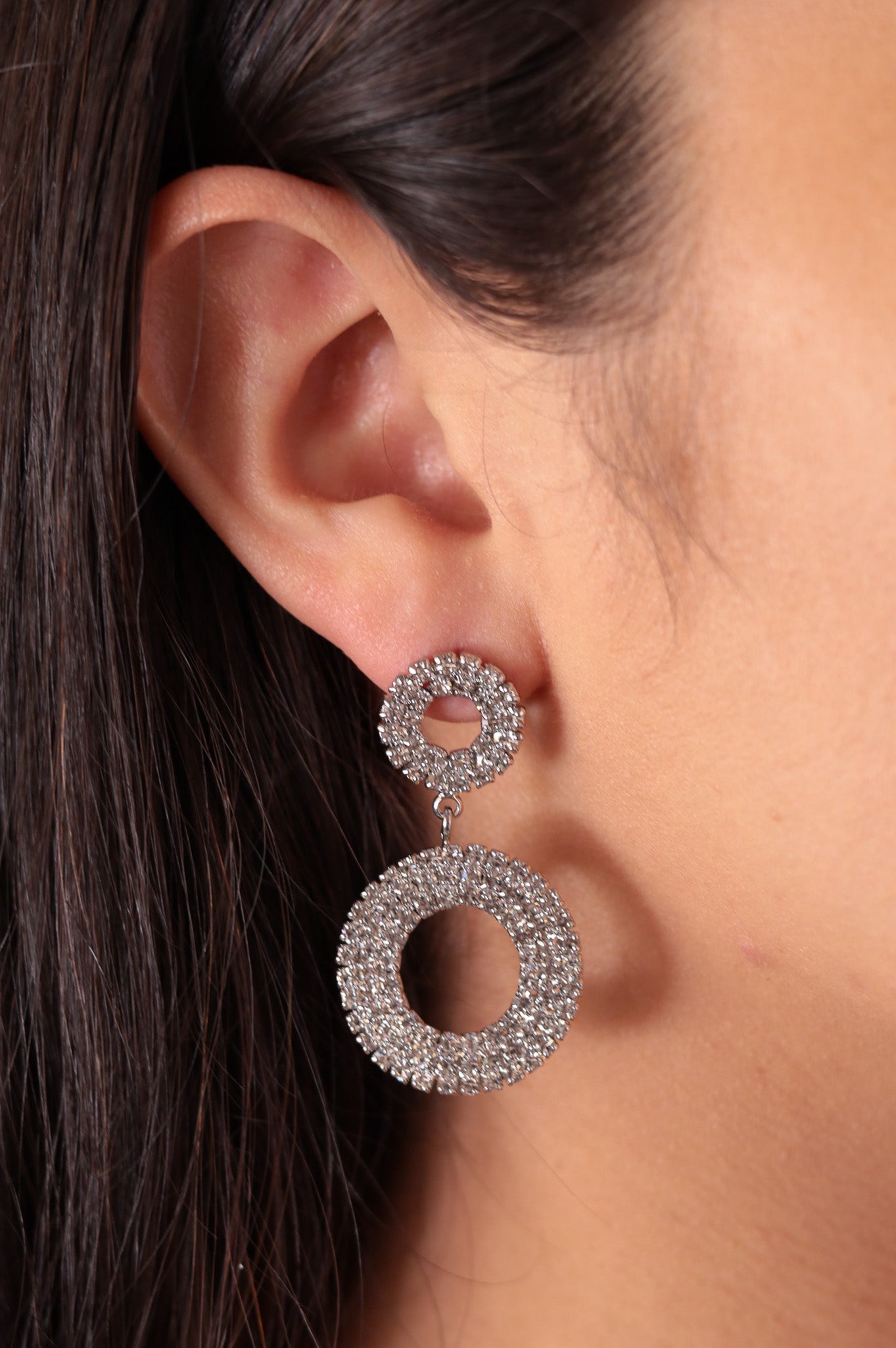 Silver - Luxury Round Drop Rhinestone Earrings