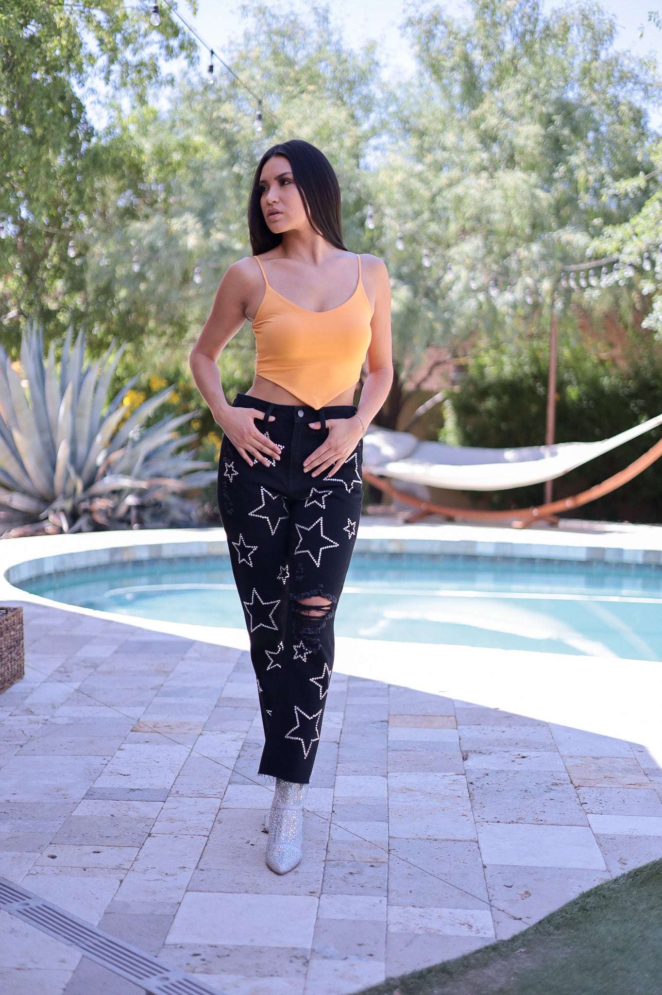 Star Rhinestone Black Mom Jeans