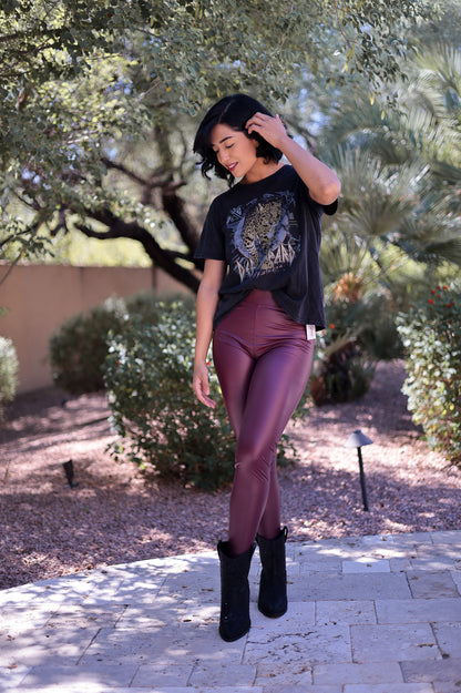 Burgundy - Don't Quit Pleather Faux Leather Leggings