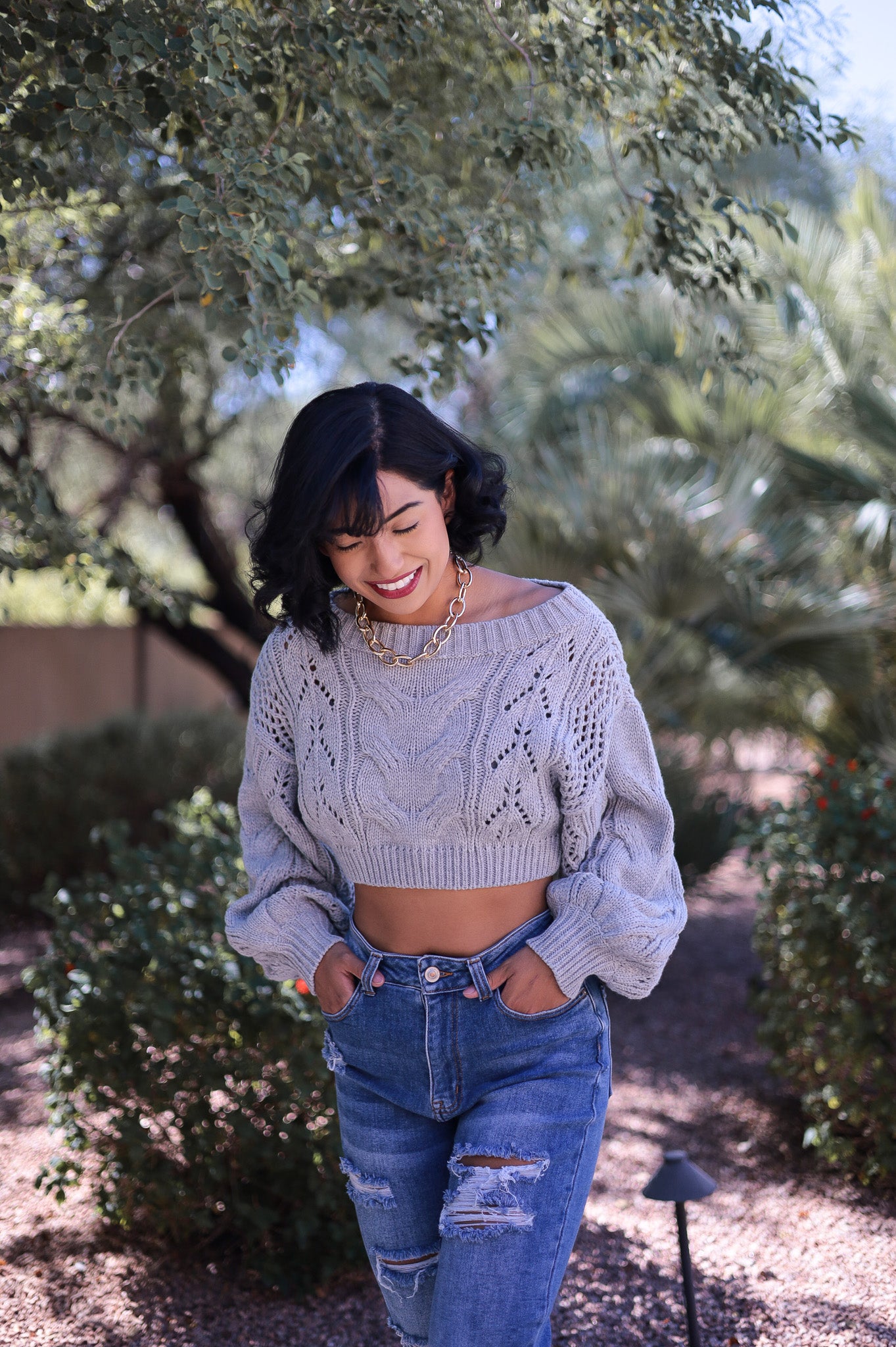 Gameday Gray Knit Cropped Sweater